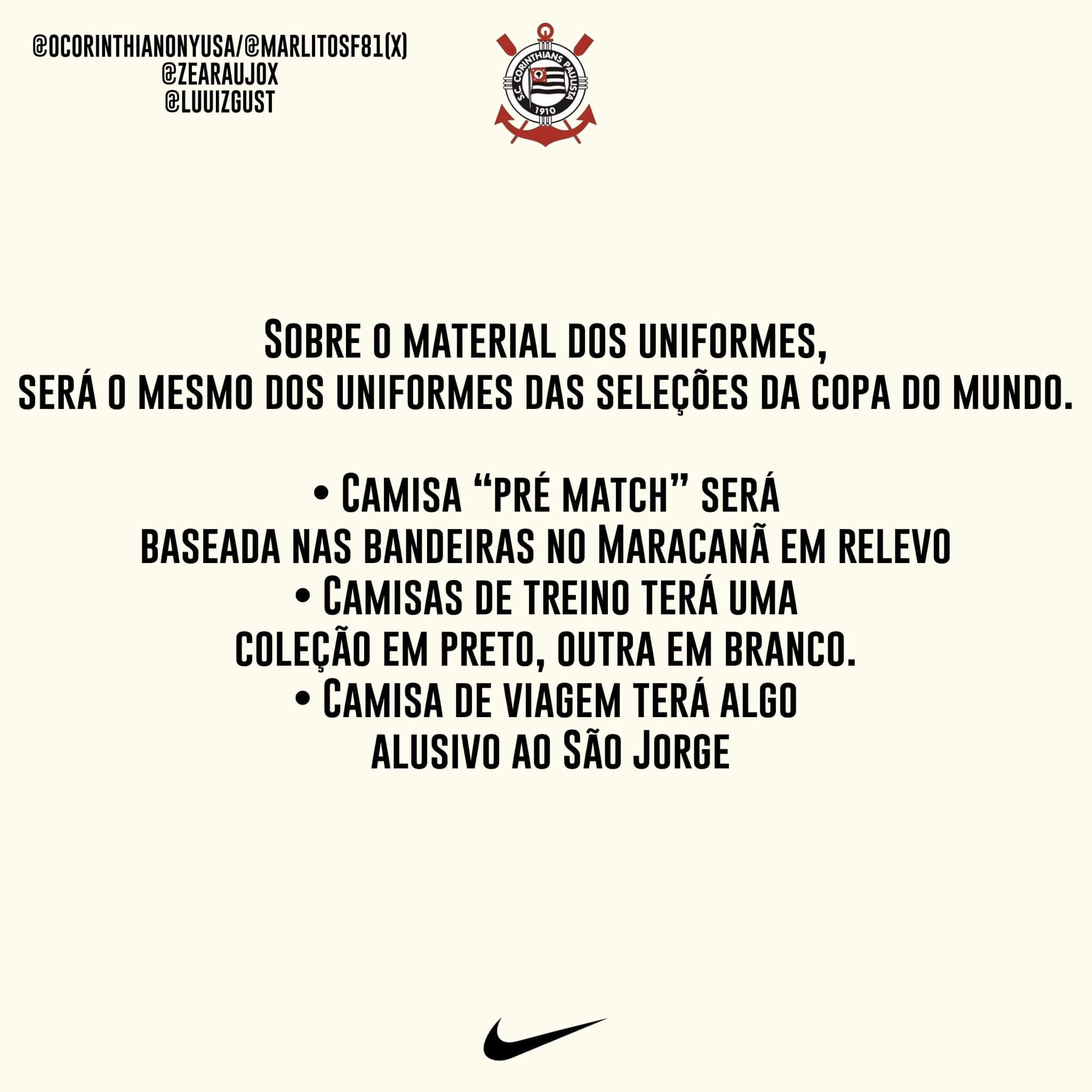Camisas do Corinthians 2026-2027 Nike Infos