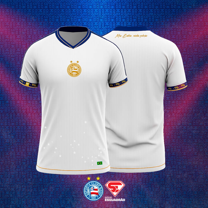 camisa do Sócio Esquadrão do EC Bahia 2026 Alexandre Marques Giovanna Menezes