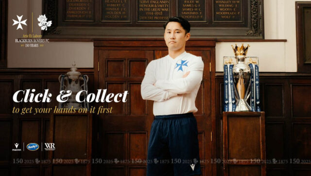 Blackburn Rovers 150 anos camisa Macron kit