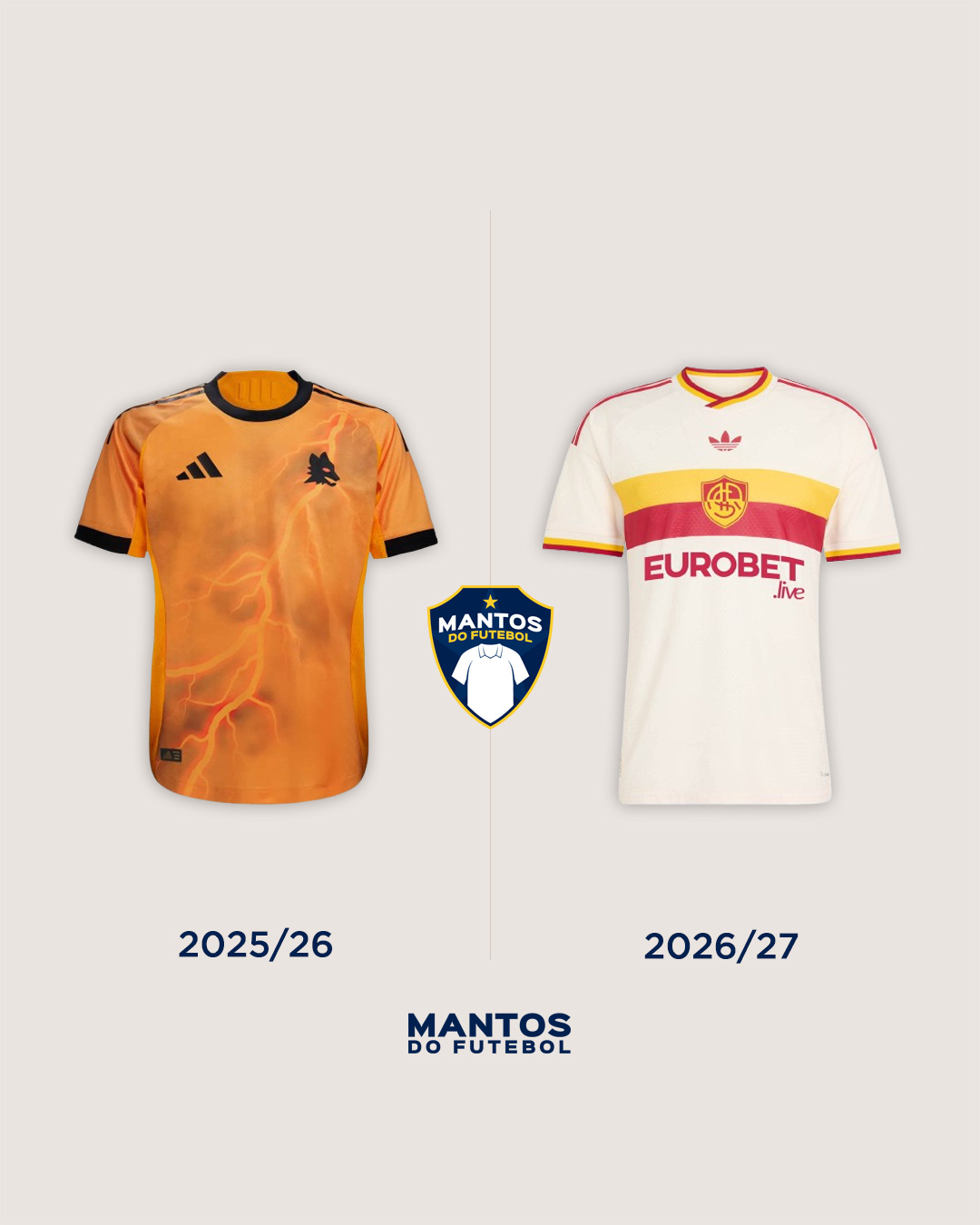 Camisa reserva do AS Roma 2026-2027 adidas Antes x Depois