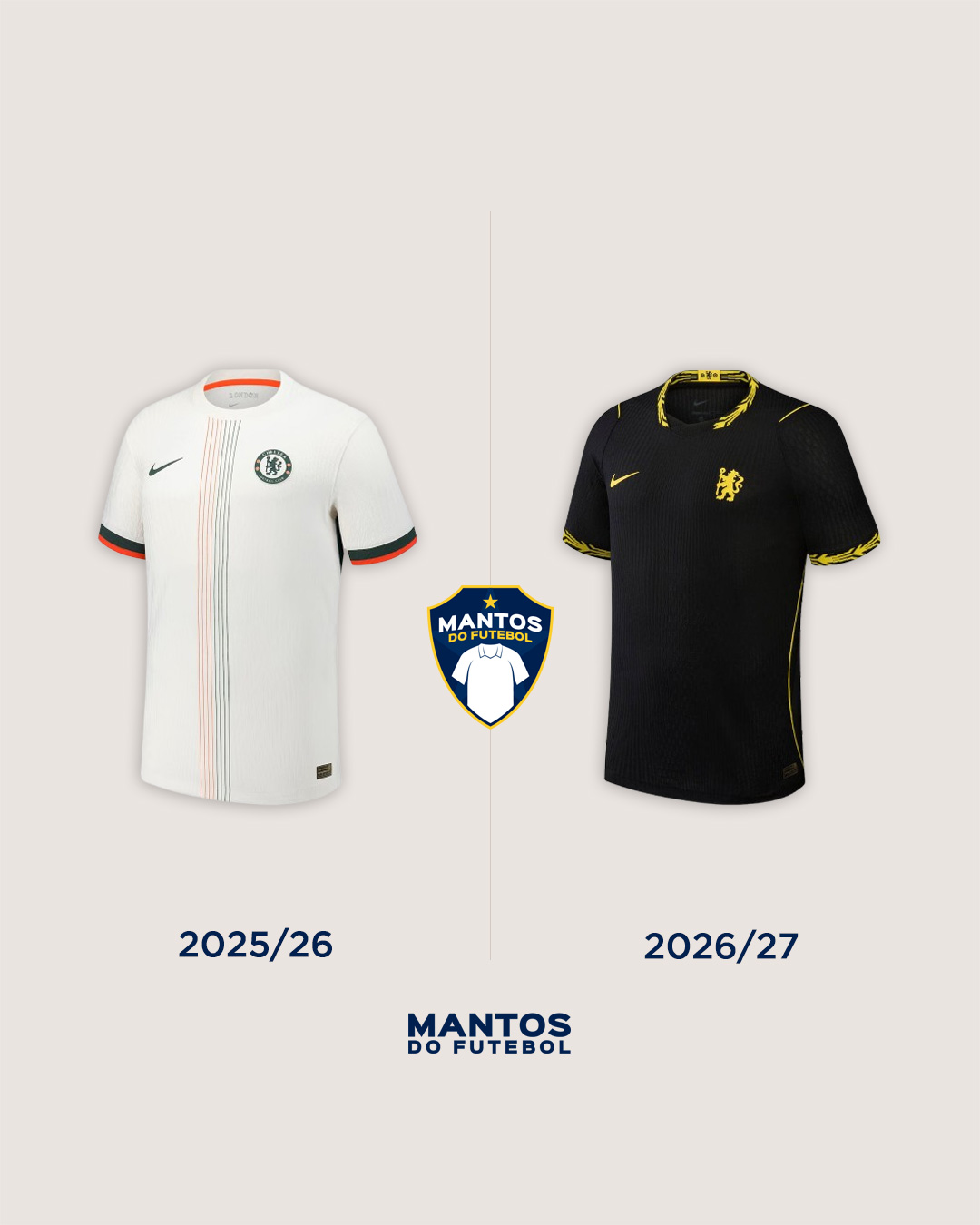 Camisa reserva do Chelsea 2026-2027 Nike Antes x Depois