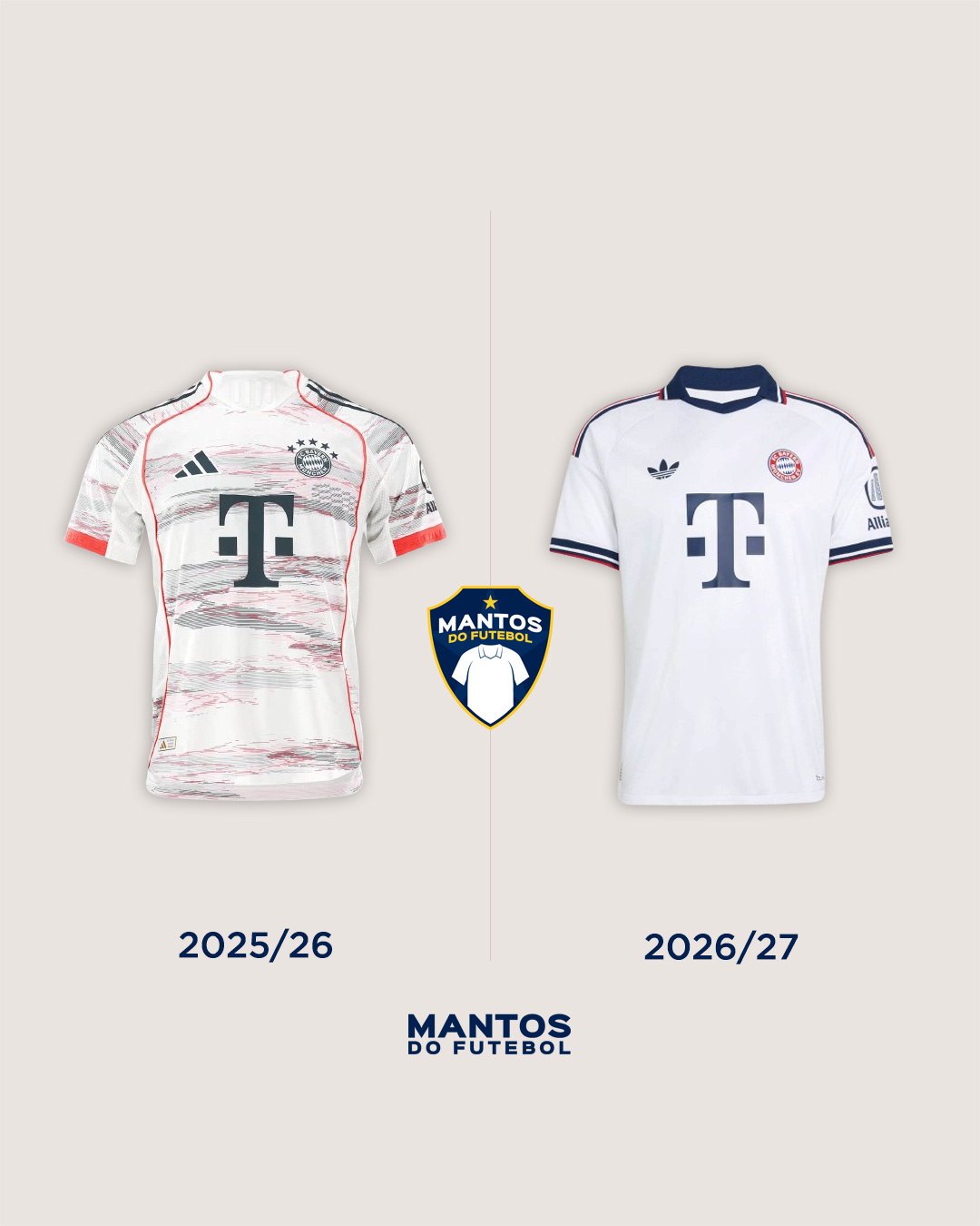 Camisa reserva do FC Bayern de Munique 2026-2027 adidas - Antes x Depois