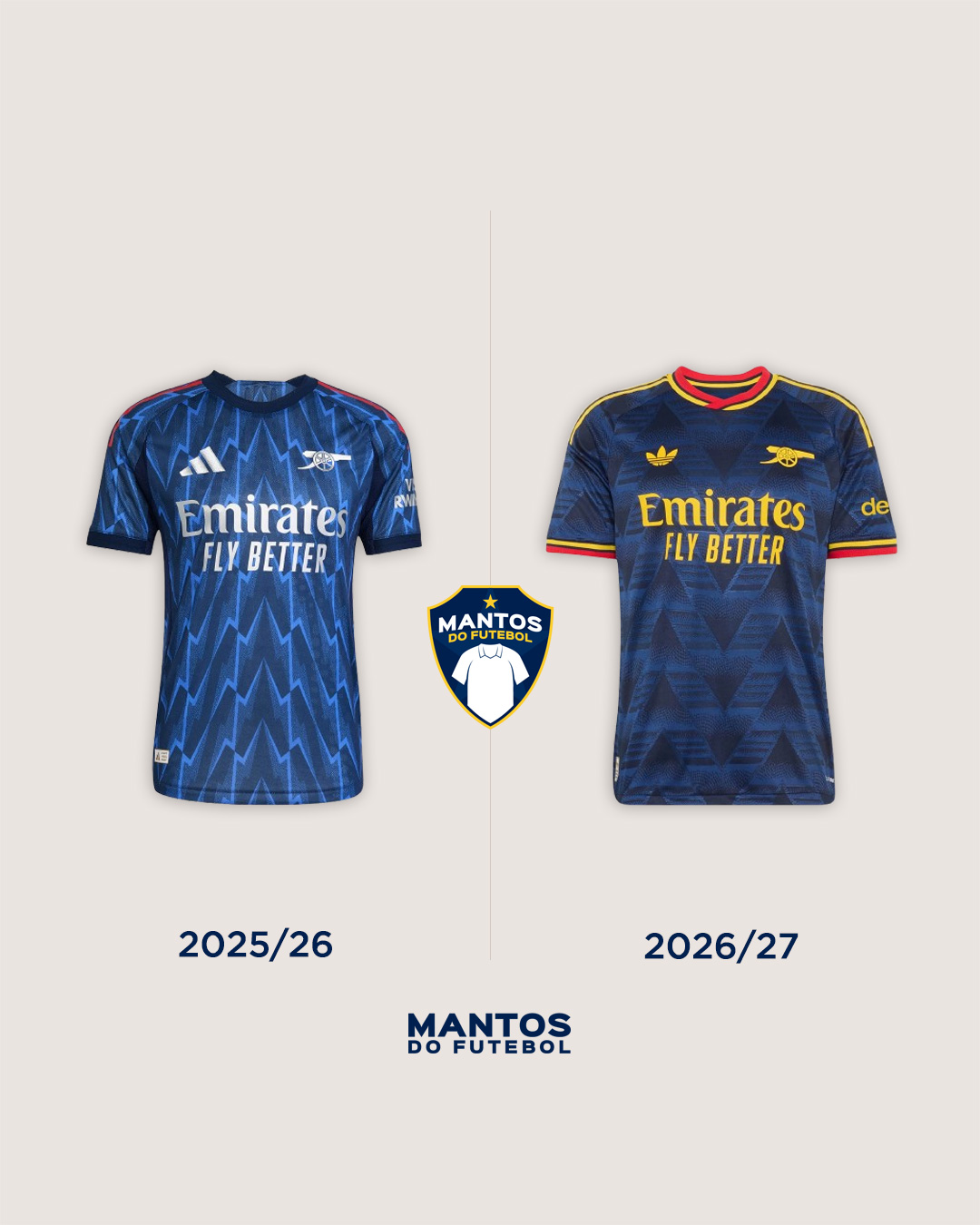 Camisa reserva do Arsenal 2026-2027 adidas Antes x Depois