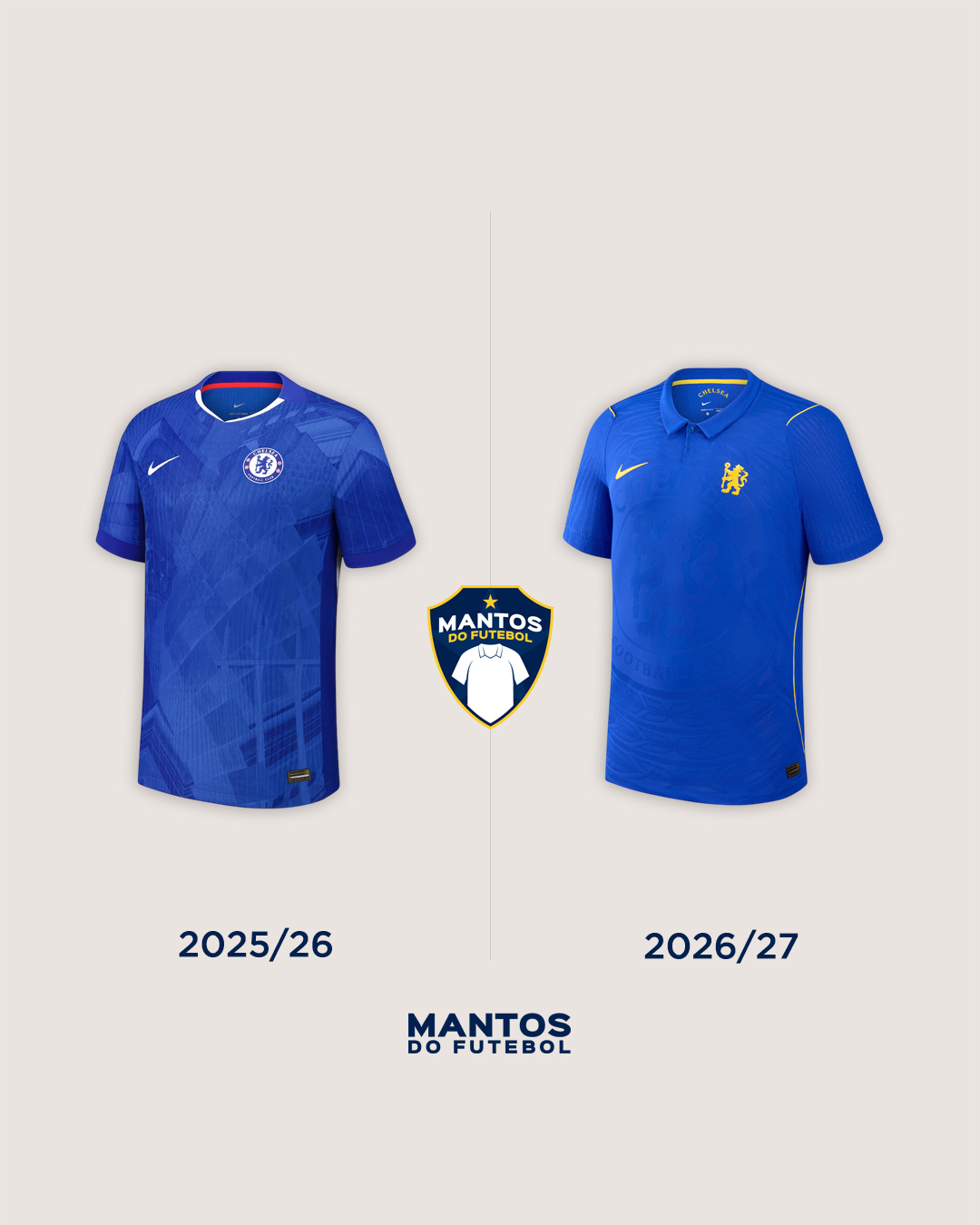 Camisa titular do Chelsea 2026-2027 Nike Home Antes e Depois