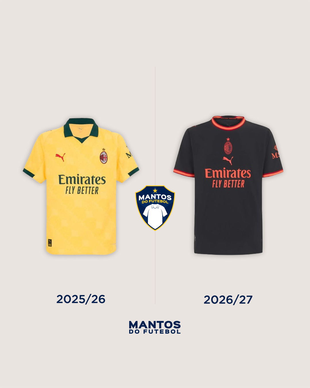 Terceira camisa do AC Milan 2026-2027 PUMA Antes x Depois