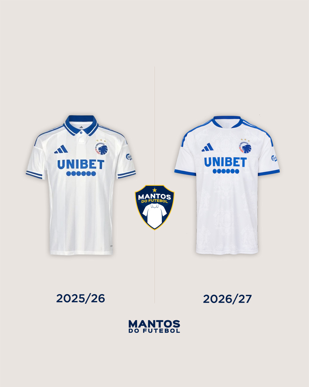 Camisa titular do Copenhagen 2026-2027 adidas Antes x Depois