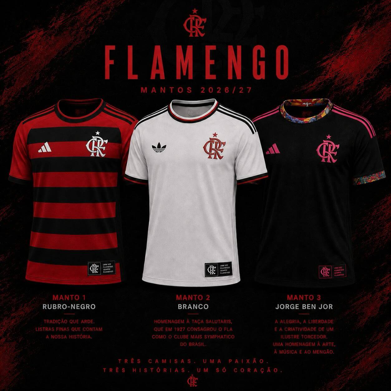 Simulação das camisas do Flamengo 2027-2028 adidas