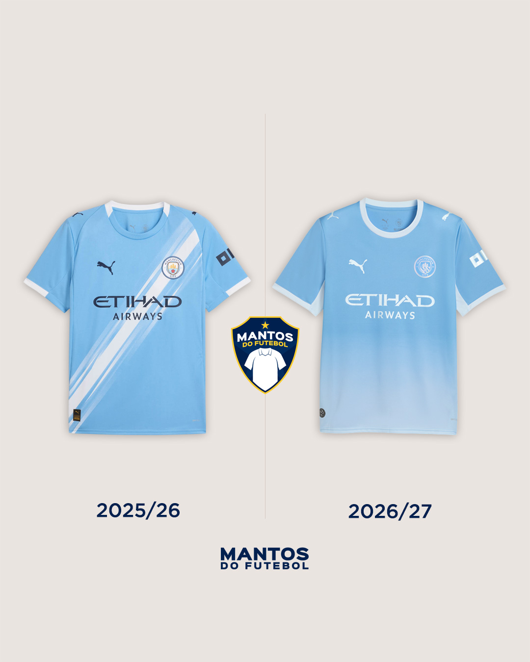 Camisa titular do Manchester City 2026-2027 PUMA Antes e Depois