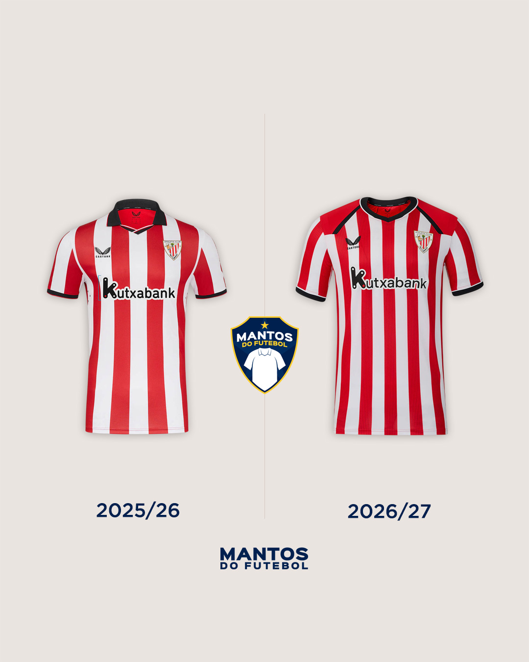 camisa titular do Athletic Bilbao 2026-2027 Castore Antes e Depois