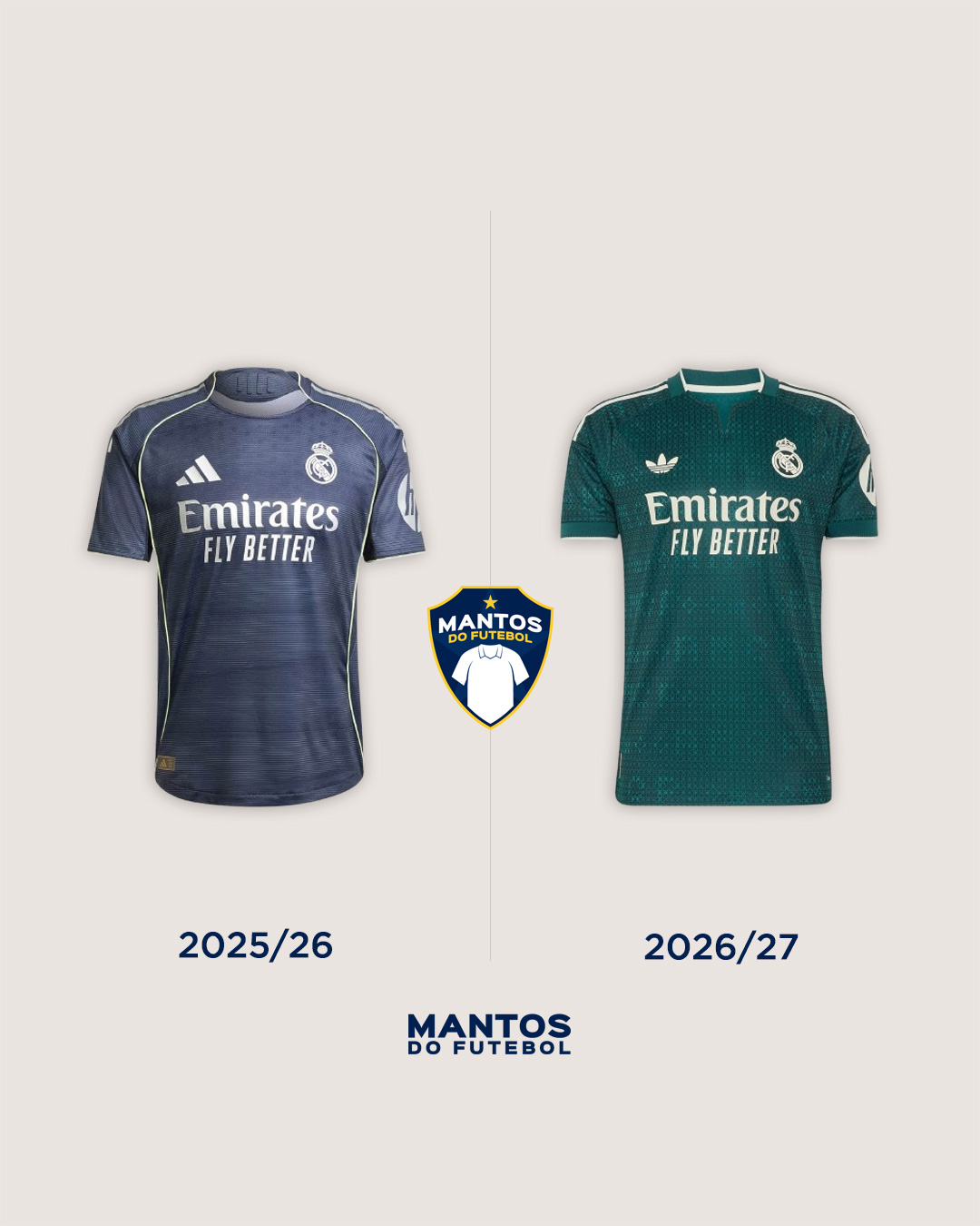 Camisa reserva do Real Madrid 2026-2027 adidas Antes x Depois