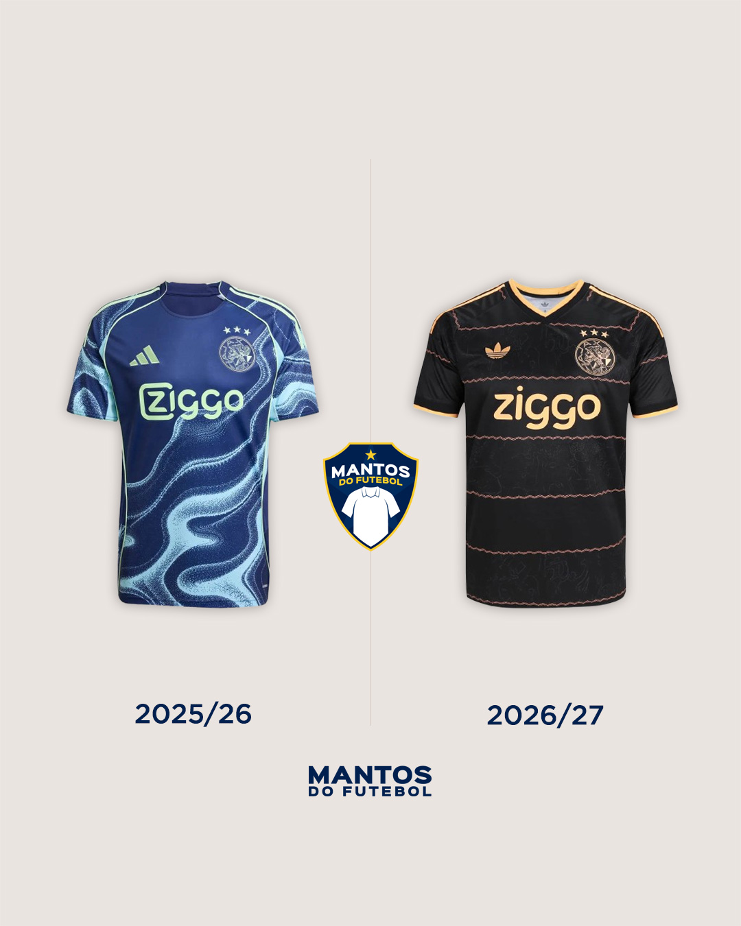 Camisa reserva do Ajax 2026-2027 adidas Antes x Depois