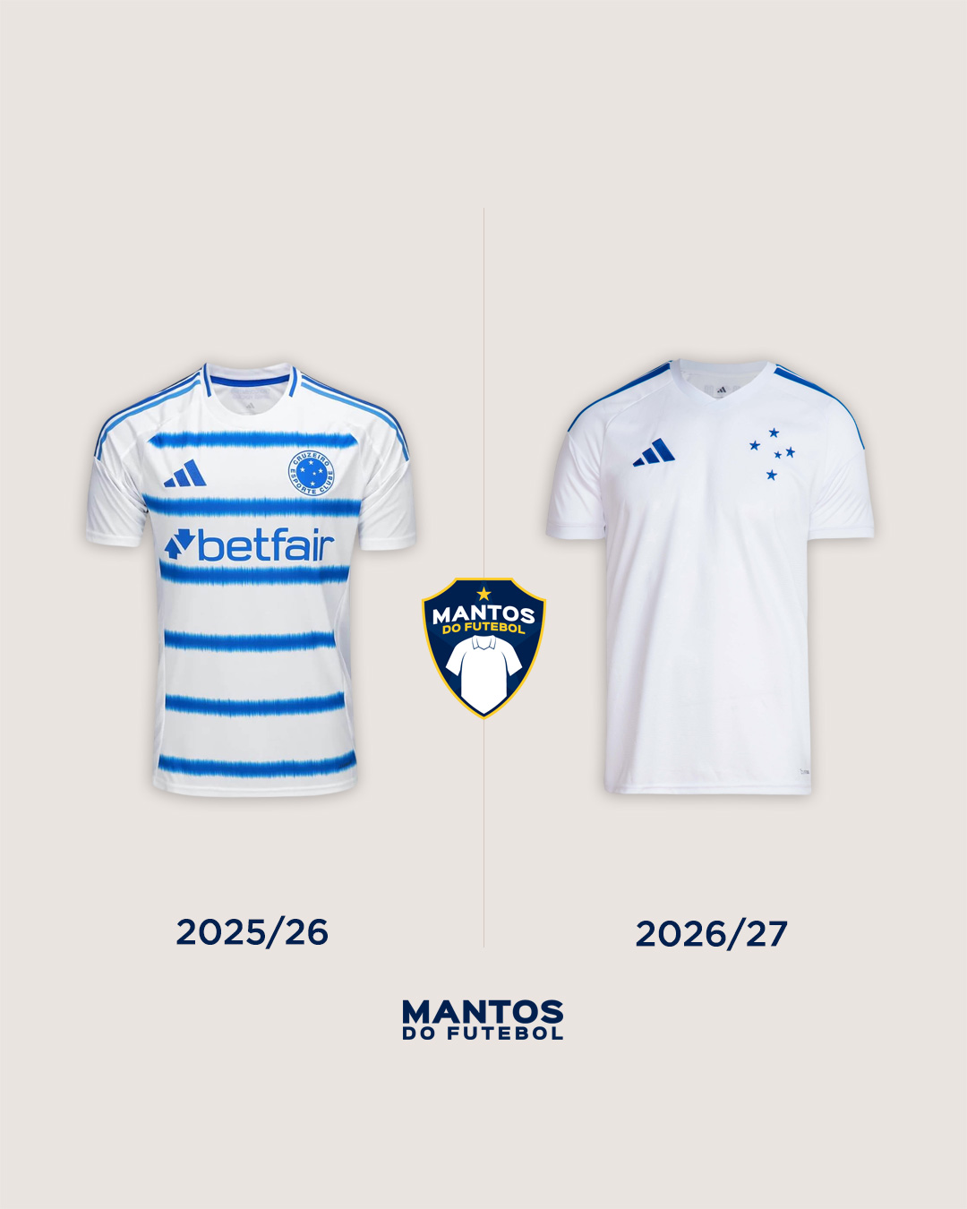 Camisa reserva do Cruzeiro 2026-2027 adidas Antes e Depois