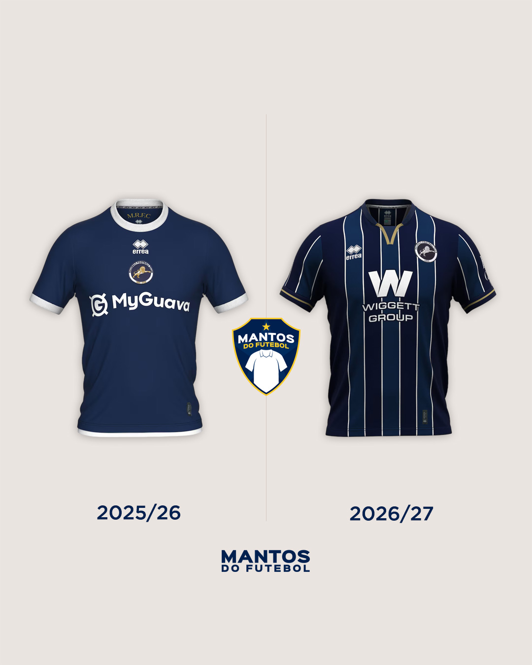 camisa titular millwall 2026-2027 Erreà Antes e Depois