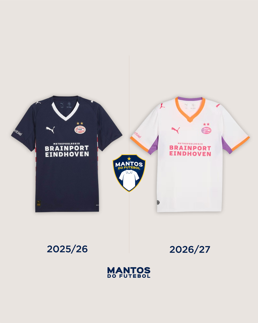 Camisa reserva do PSV 2026-2027 PUMA Antes x Depois