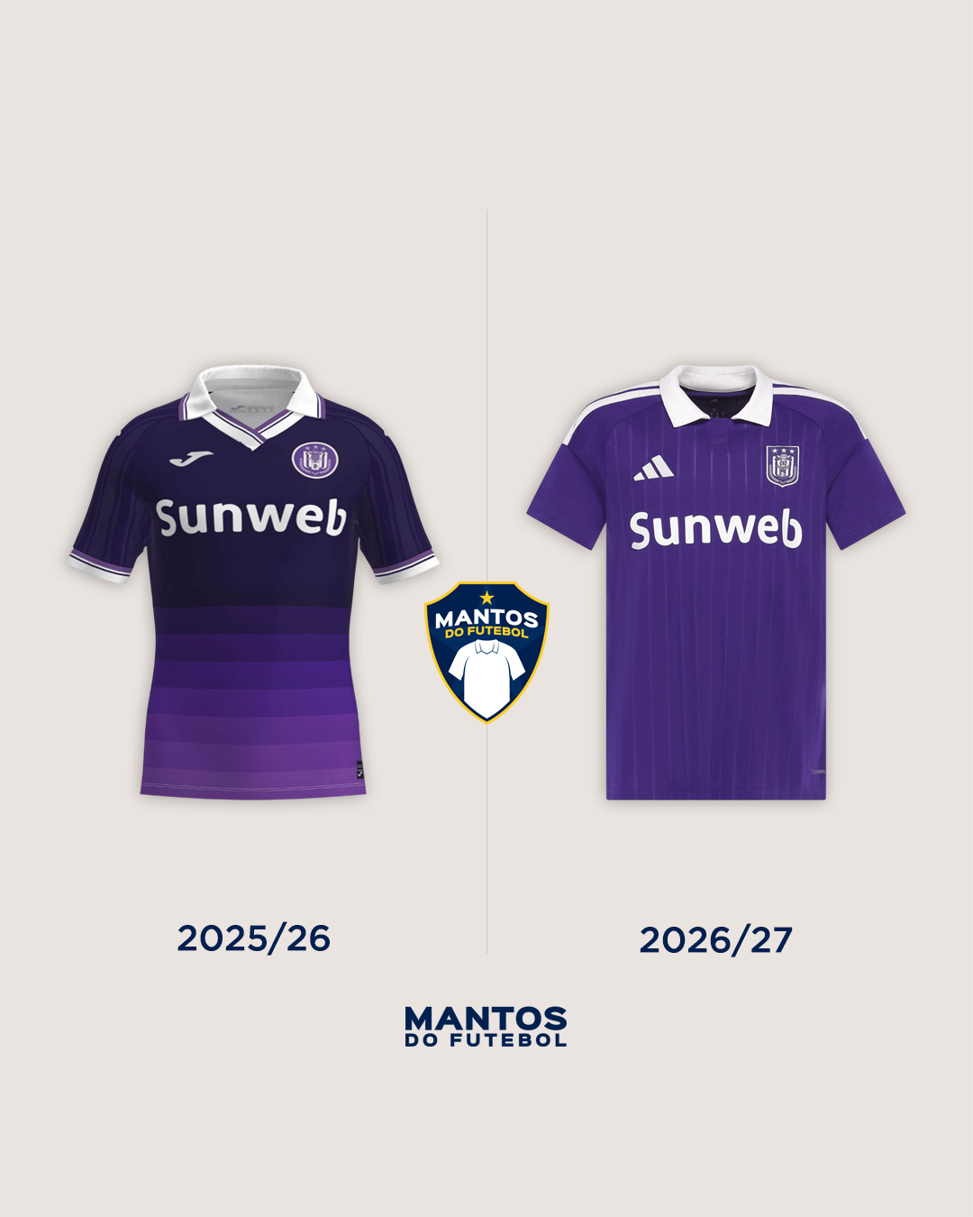 Camisa titular do Anderlecht 2026-2027 adidas Antes e Depois