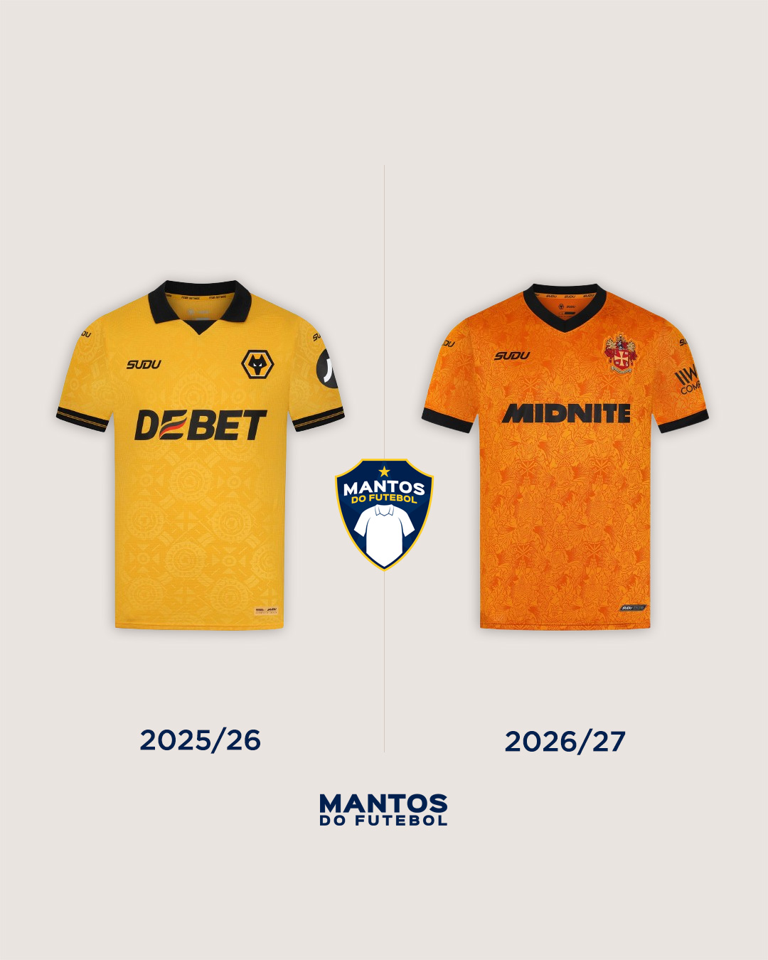 Camisa titular do Wolverhampton 2026-2027 SUDU Antes e Depois