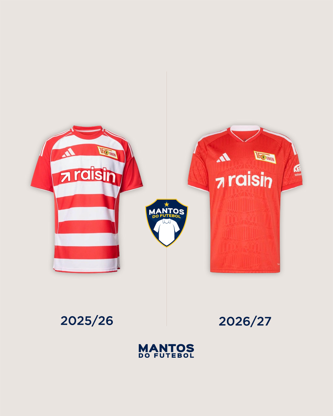 Camisa titular do Union Berlin 2026-2027 adidas Antes e Depois