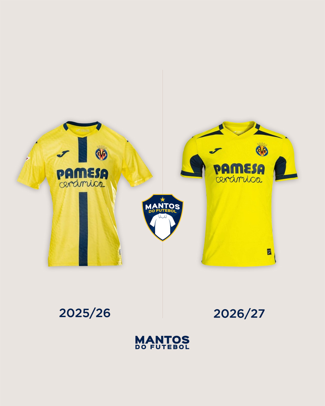 Camisa titular villarreal 2026-2027 joma antes e depois