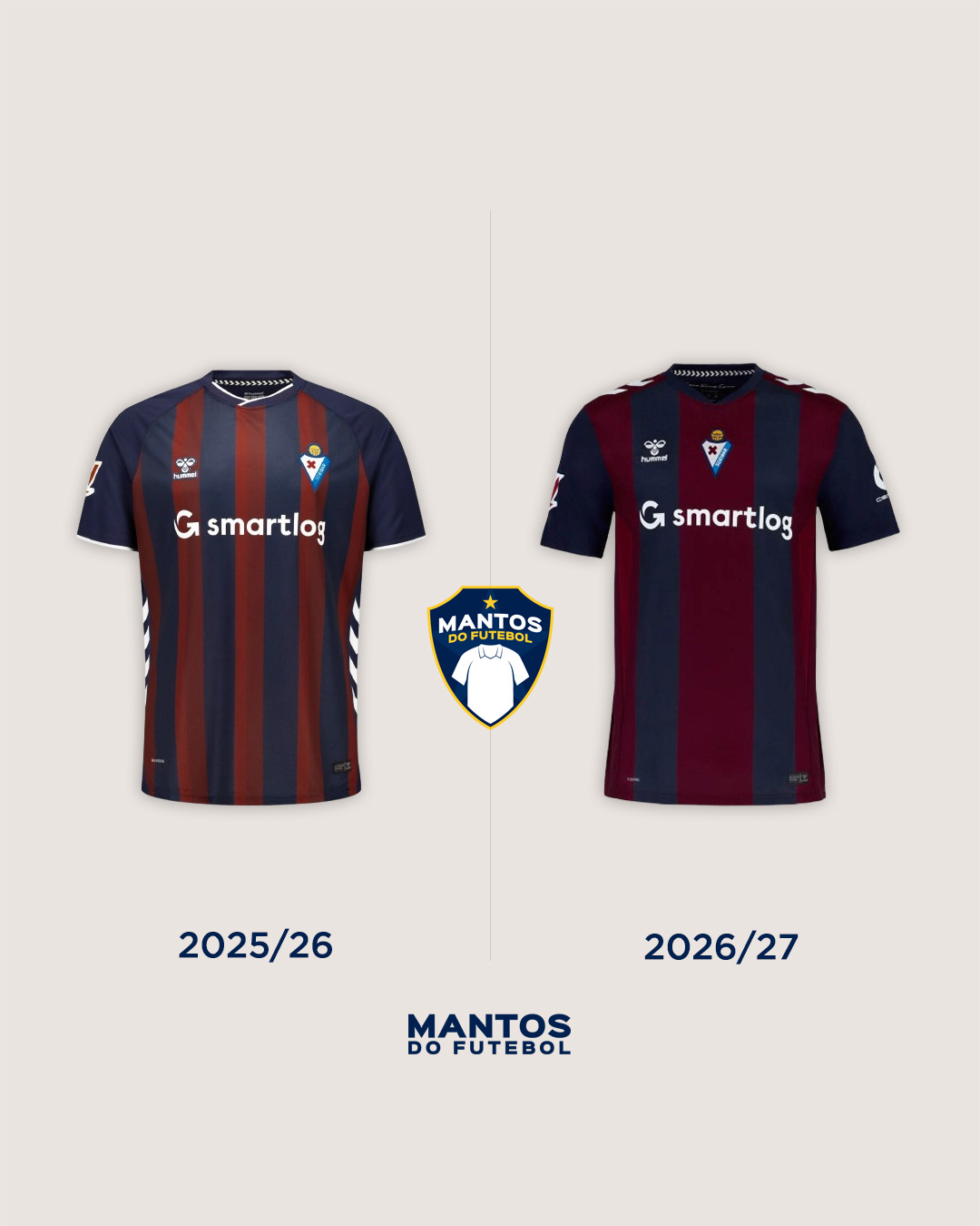Camisa titular do SD Eibar 2026-2027 Hummel Antes e Depois