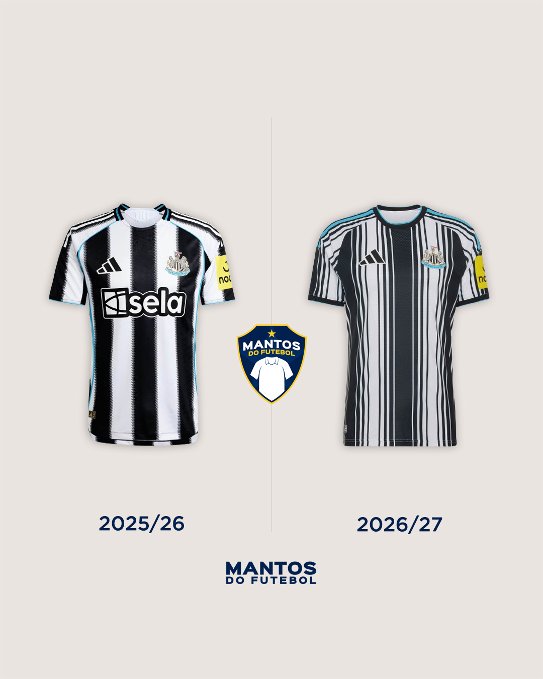 Camisa titular do Newcastle United 2026-2027 adidas Antes e Depois