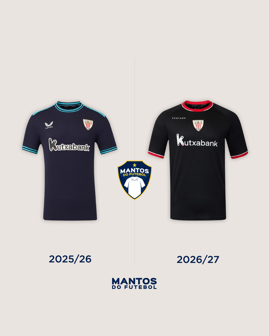 Camisa reserva do Athletic Bilbao 2026-2027 Castore Antes e Depois