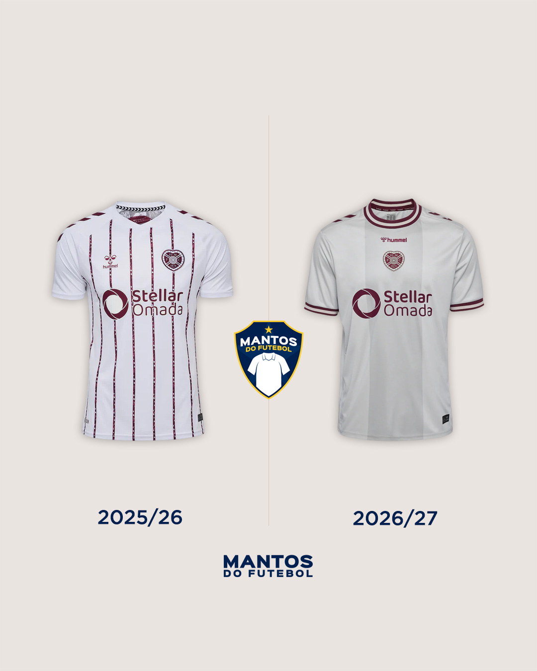 Camisa reserva do Hearts 2026-2027 Hummel Antes e Depois