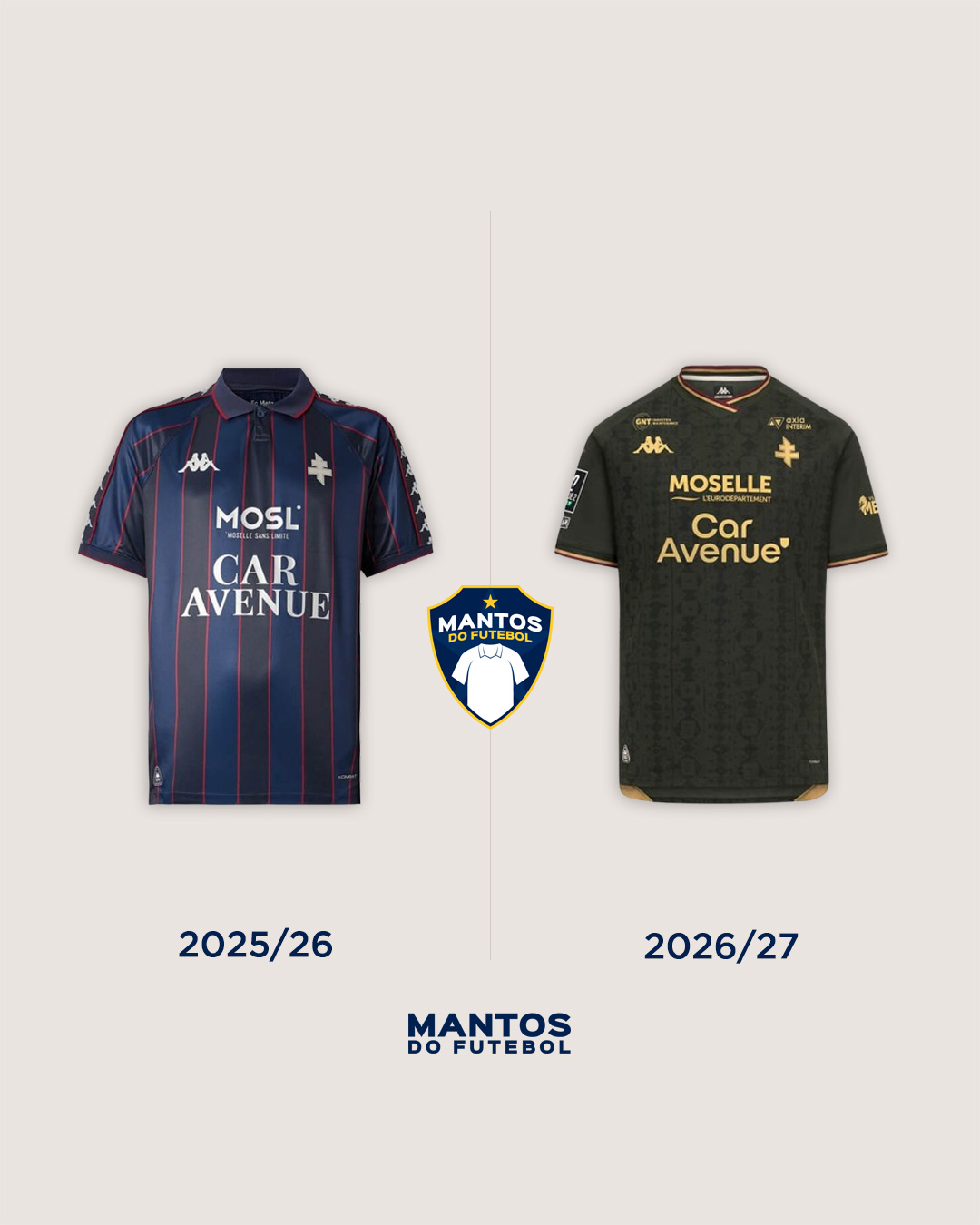 Terceira camisa do FC Metz 2026-2027 Kappa Antes e Depois