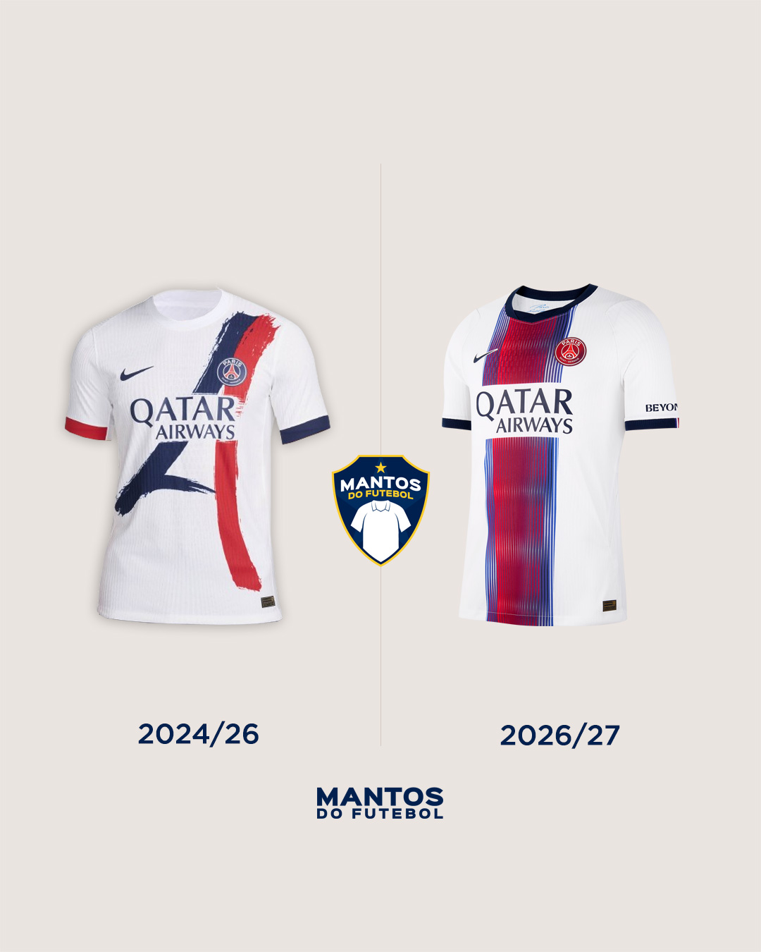 Camisa reserva do PSG 2026-2027 Nike Antes e Depois