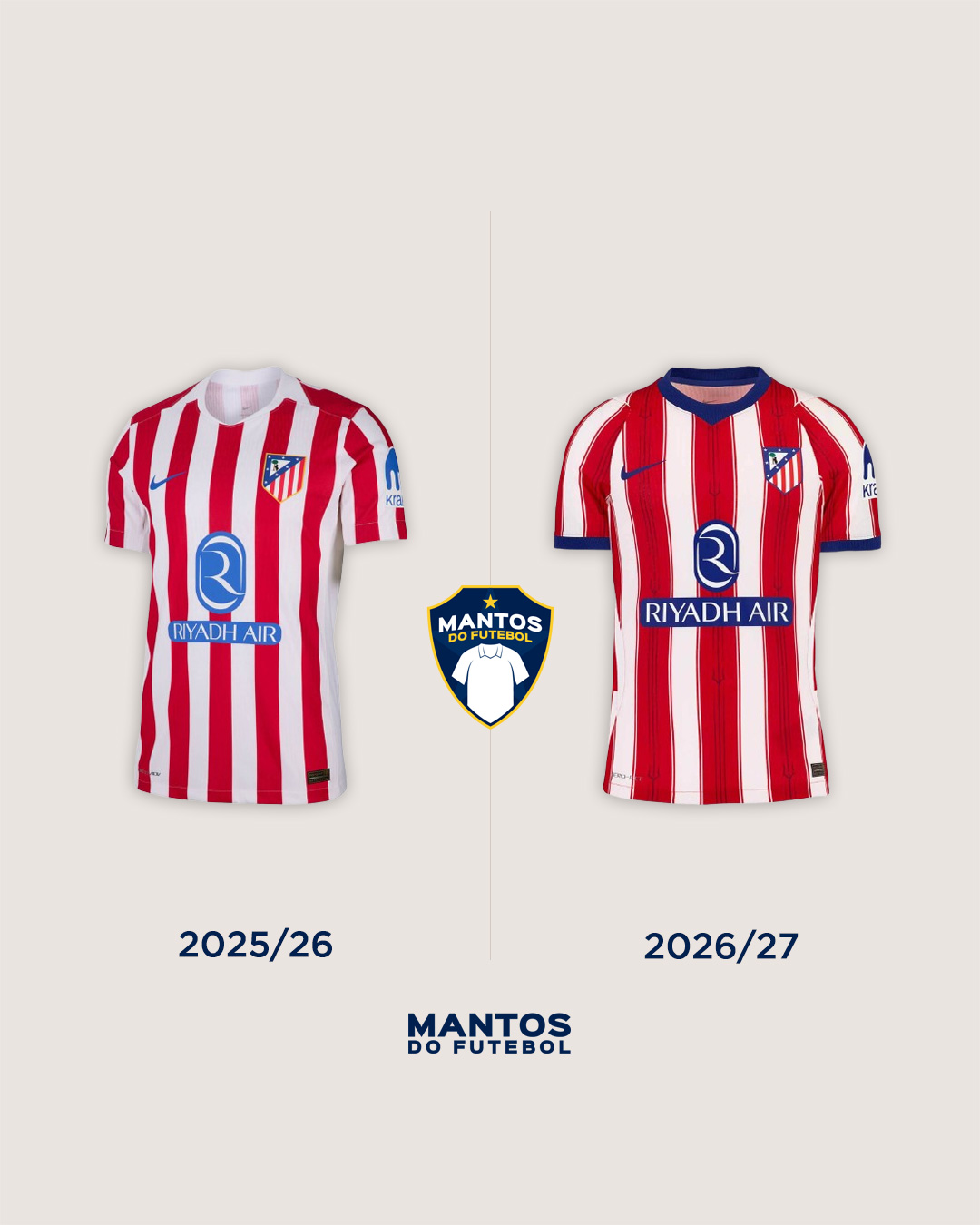 Camisa titular do Atlético de Madrid 2026-2027 Nike Antes e Depois