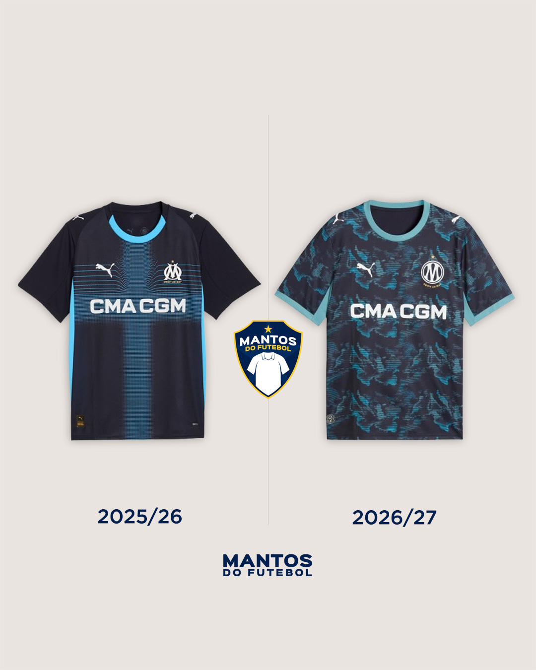 Olympique de Marseille e PUMA lançam nova camisa reserva 2026-2027 - Antes e Depois
