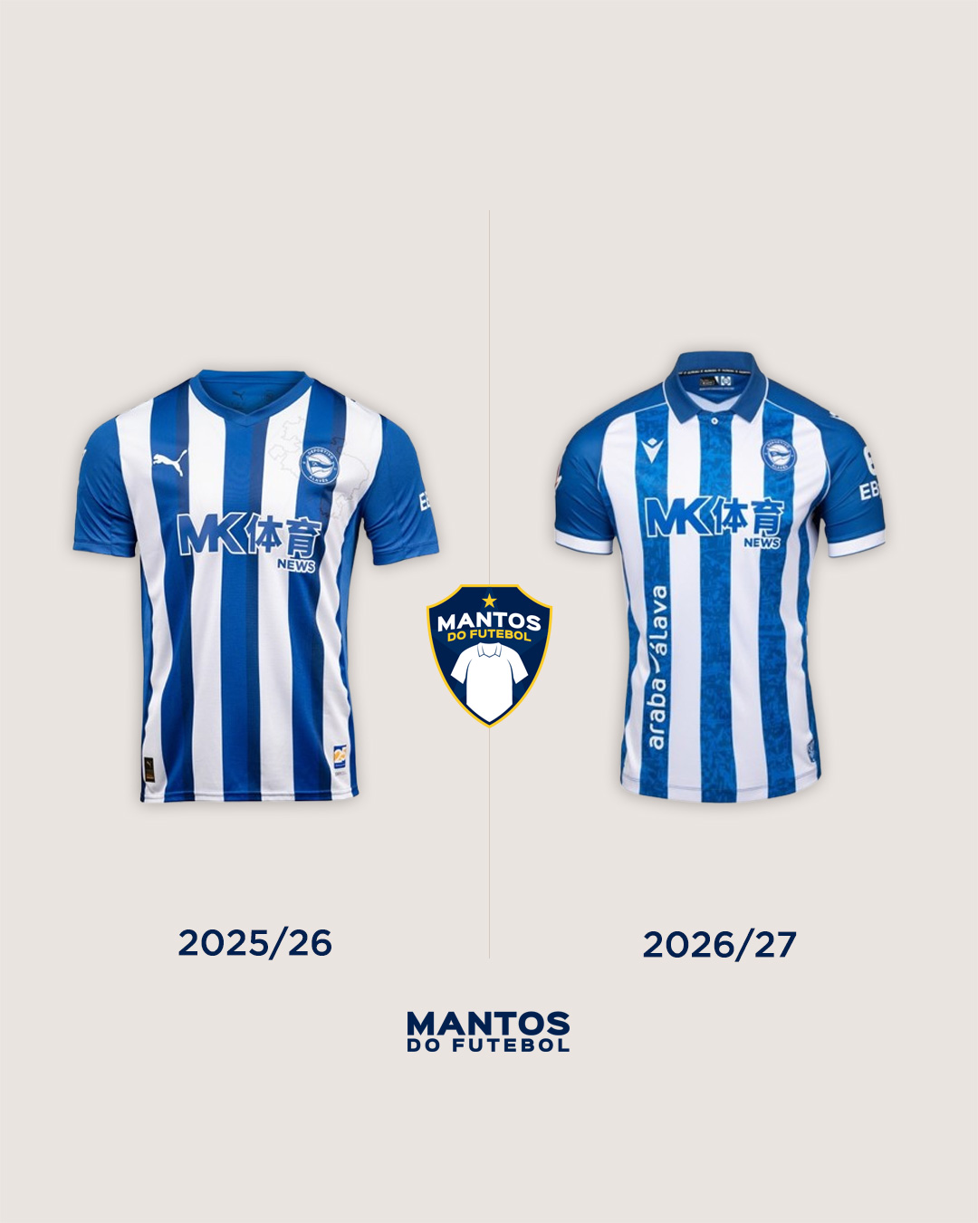 camisa titular alaves 2026-2027 macron Antes e Depois