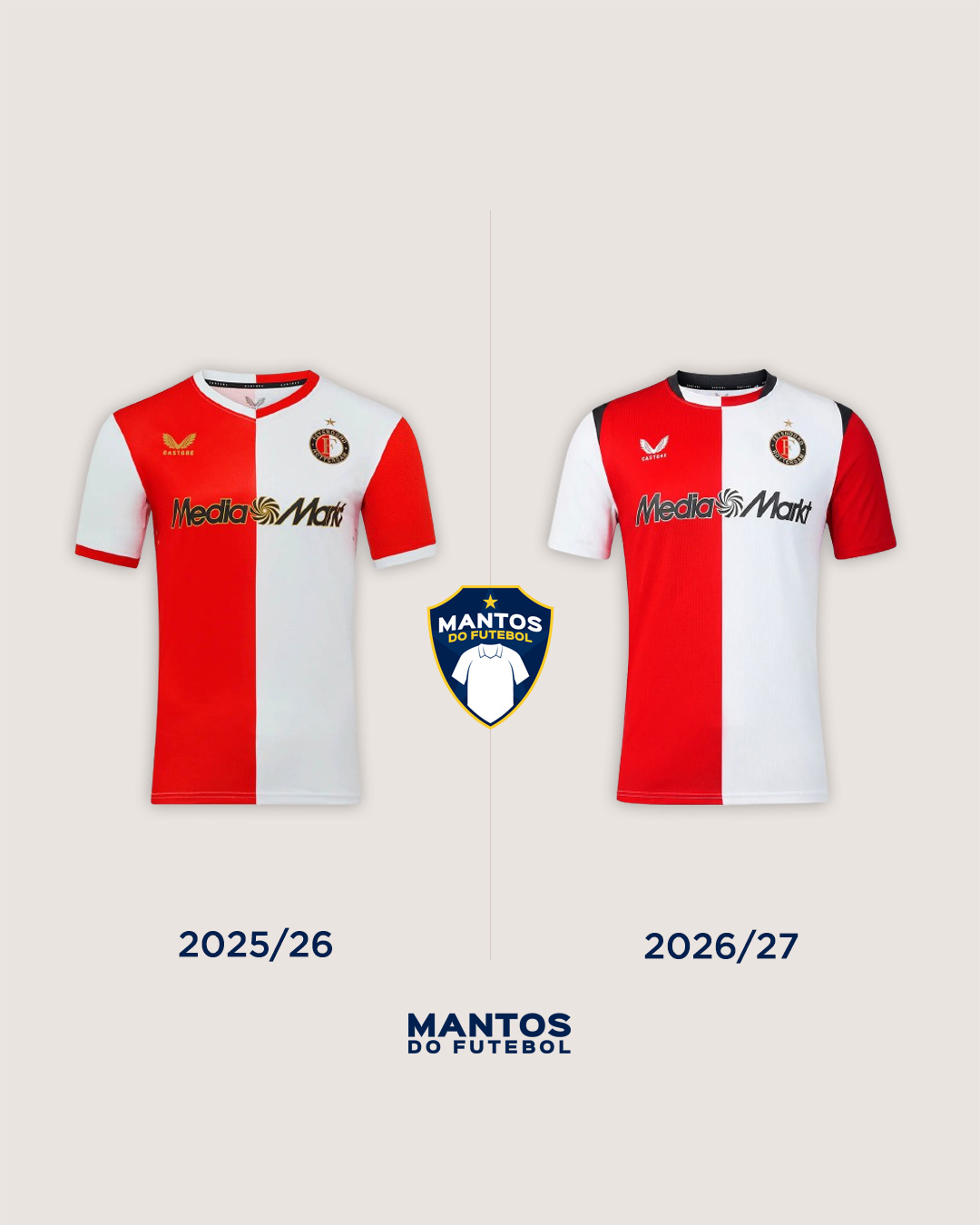 Camisa titular do Feyenoord 2026-2027 Castore Antes e Depois