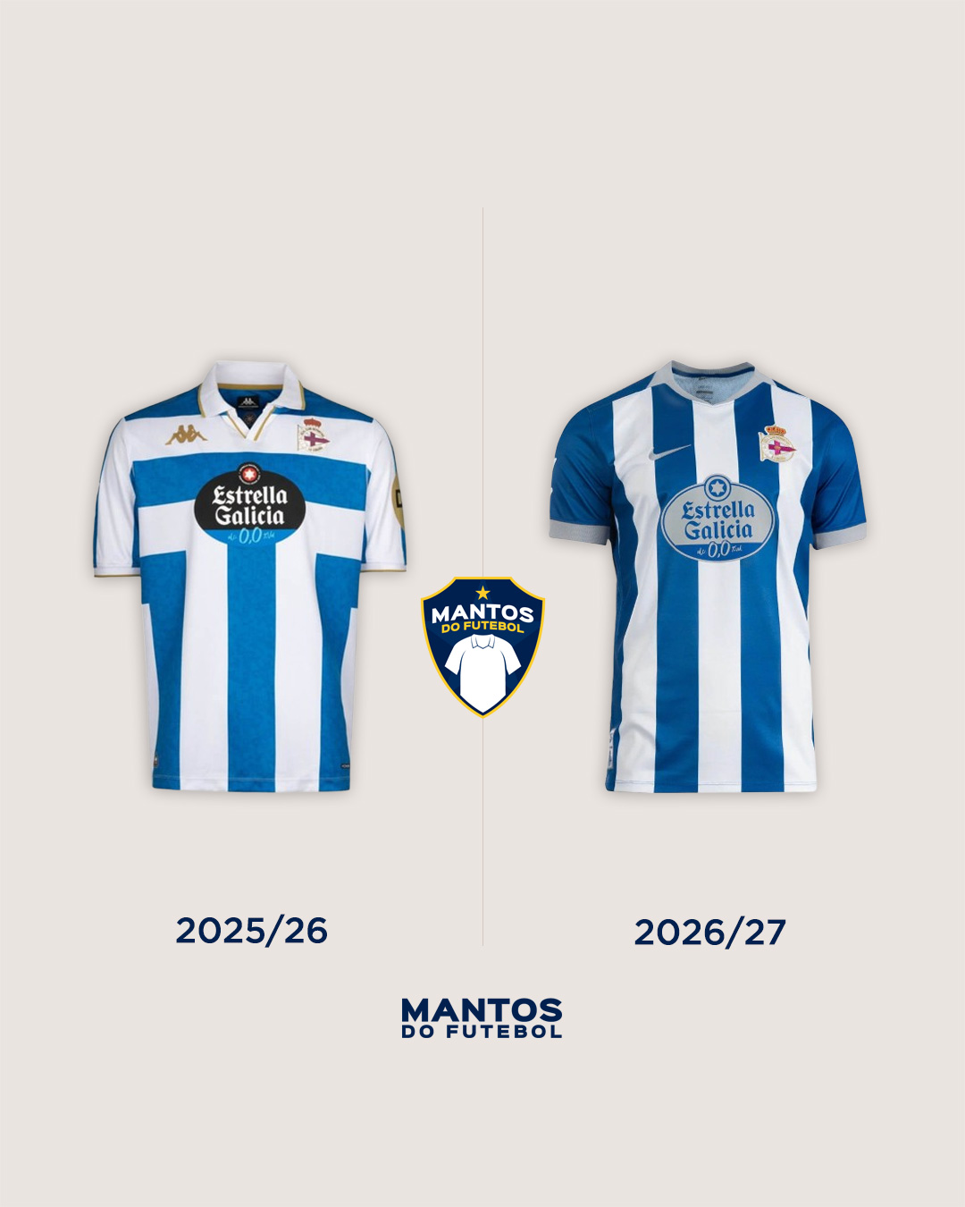 Camisa titular do Deportivo A Coruña 2026-2027 Nike Antes x Depois