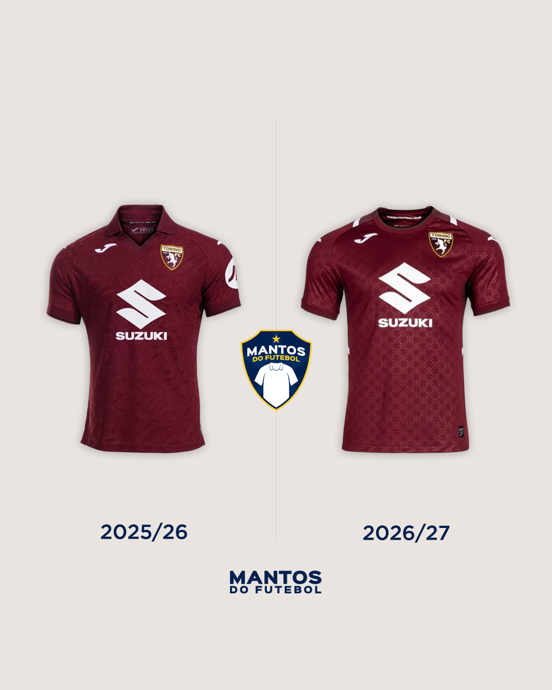 Camisa titular do Torino FC 2026-2027 JOMA Antes x Depois