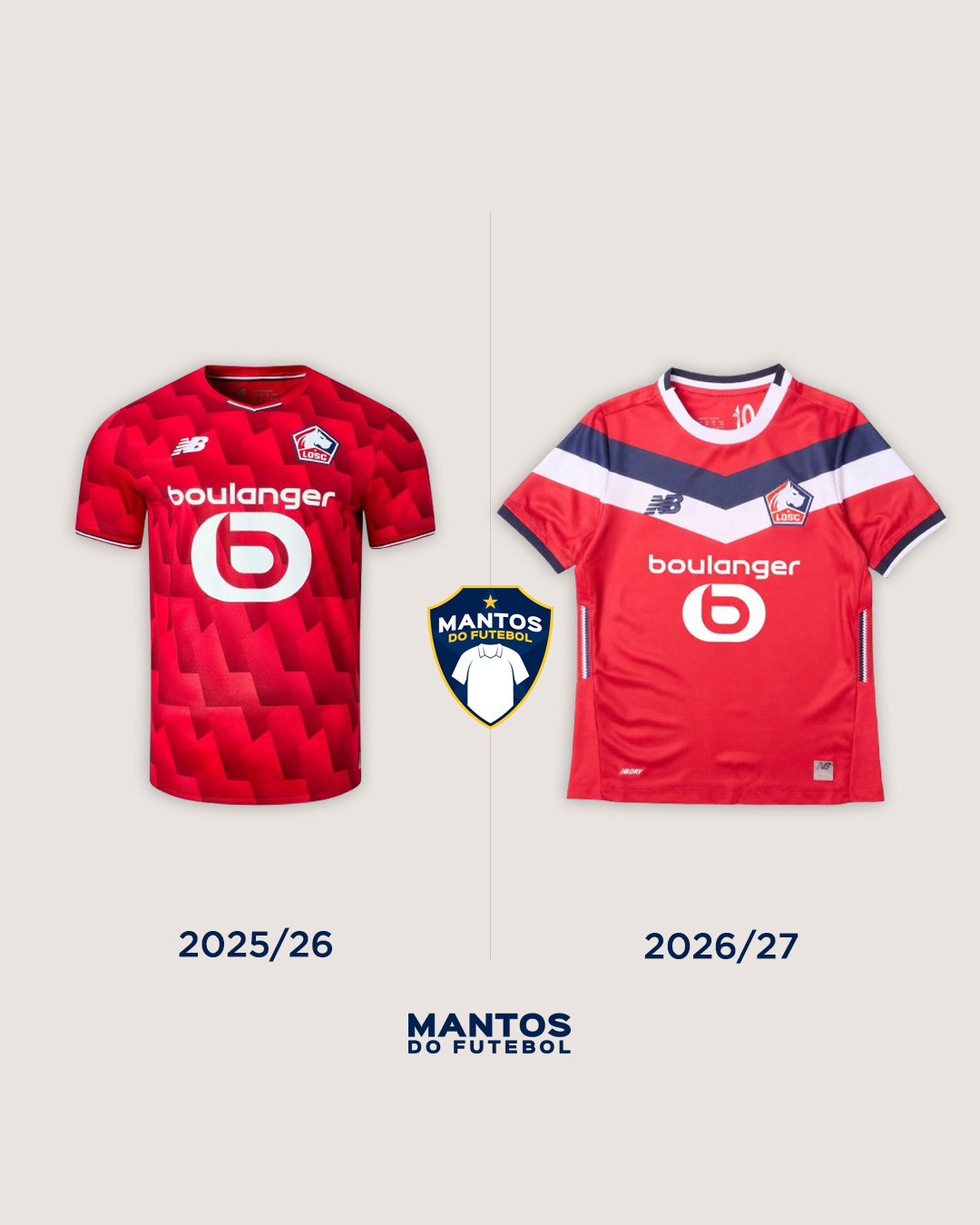 Camisa titular do Lille 2026-2027 New Balance Antes e Depois