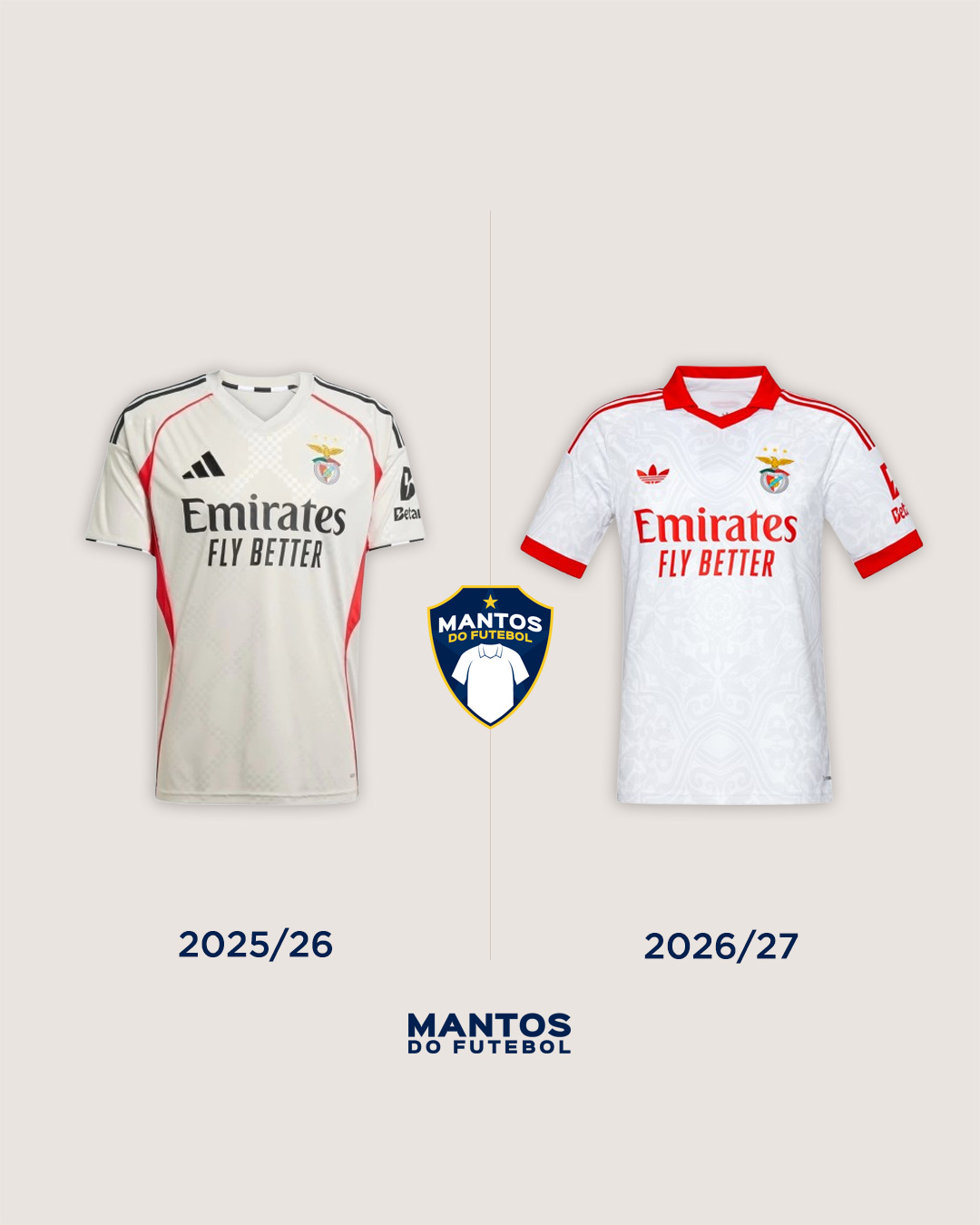 Camisa reserva do Benfica 2026-2027 adidas Antes x Depois