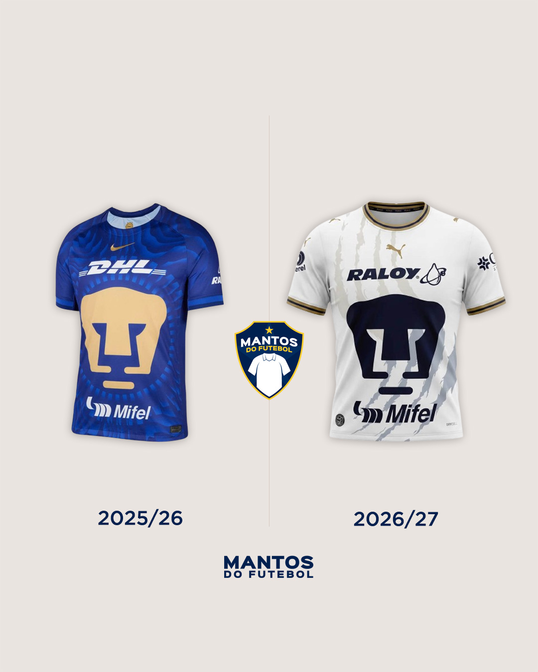 Camisa reserva do Pumas 2026-2027 PUMA Antes x Depois