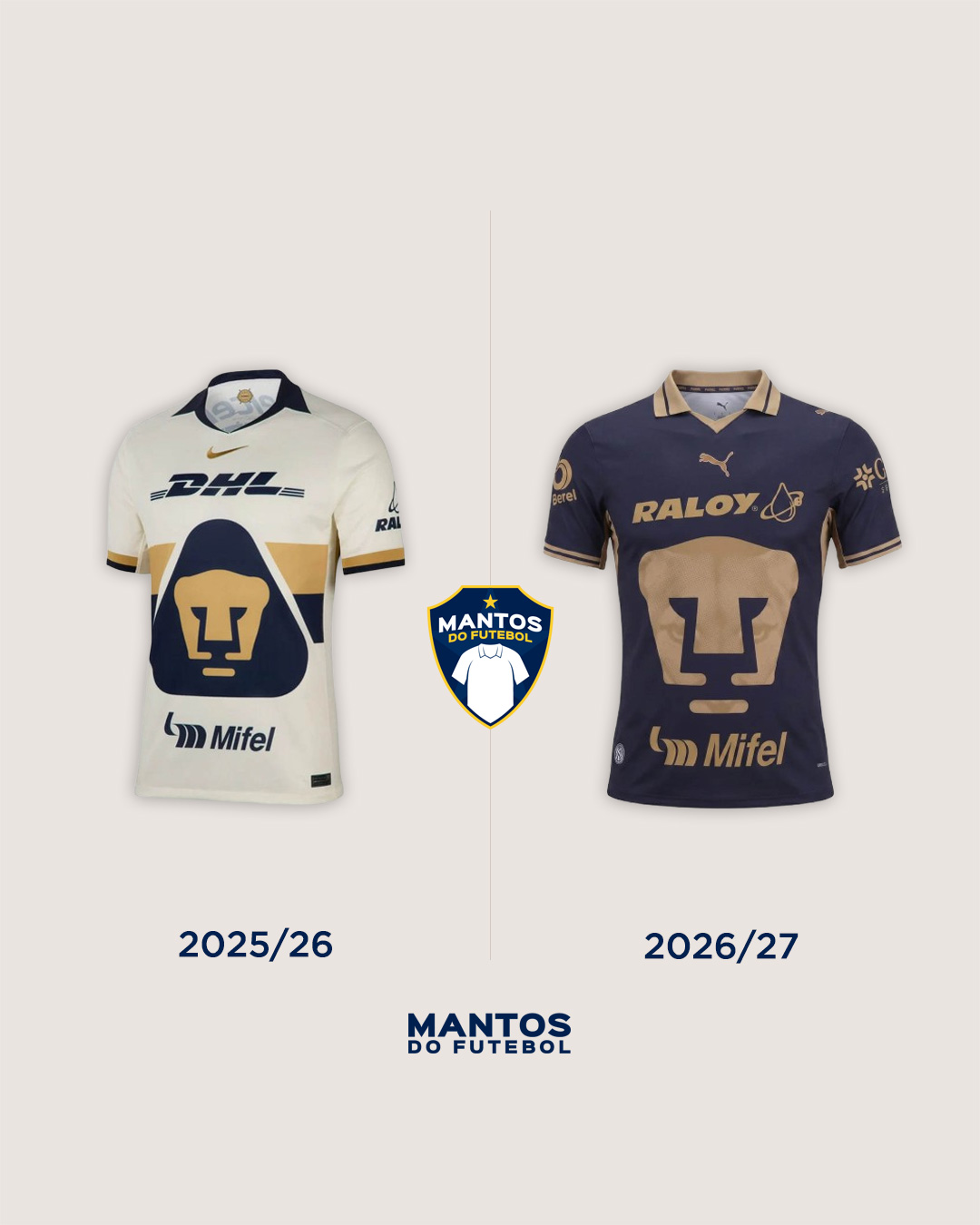 Camisa titular do Pumas 2026-2027 PUMA Antes x Depois