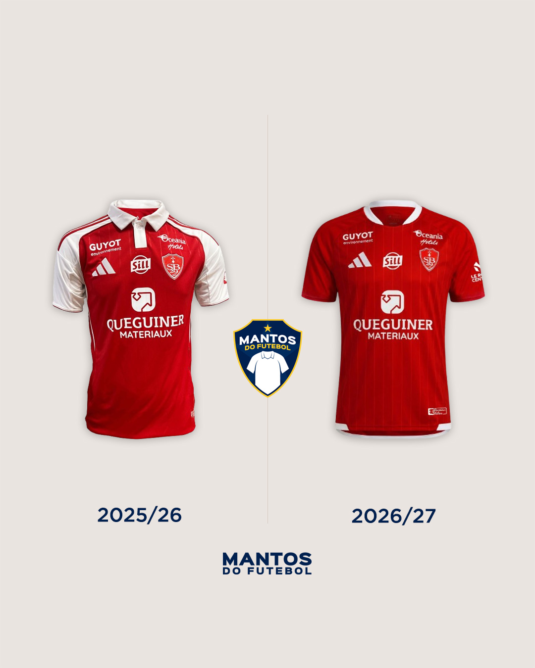 Camisa titular do Brest 2026-2027 adidas Antes x Depois