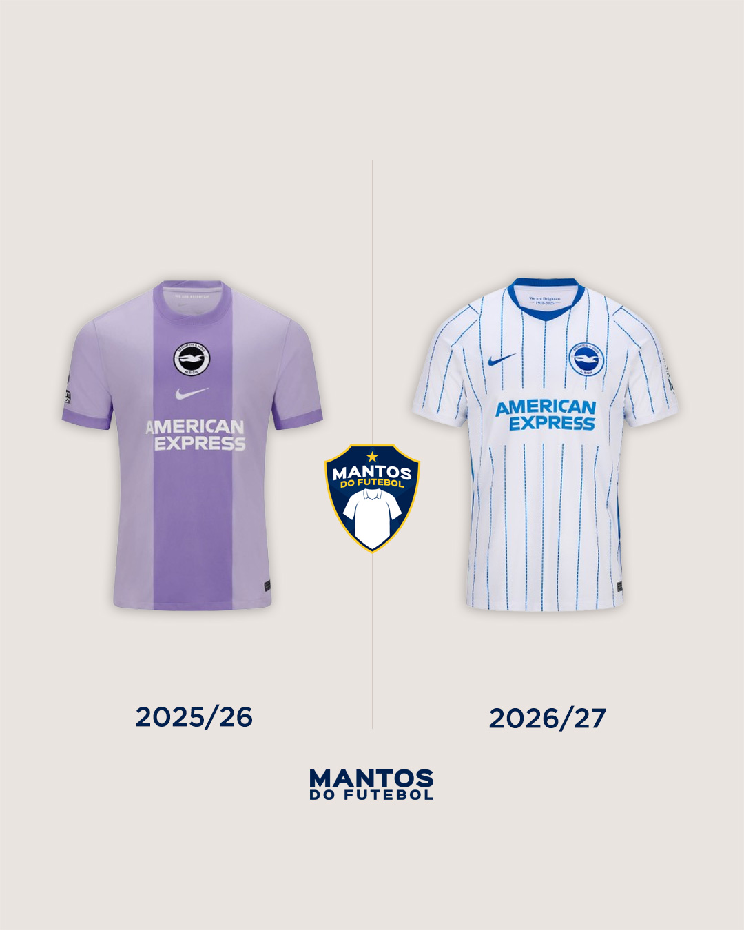 camisas do brighton 2026-2027 nike Away - Antes x Depois