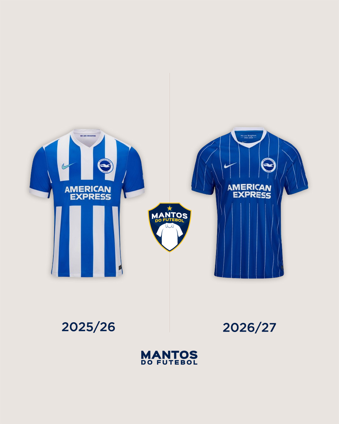 camisas do brighton 2026-2027 nike Home - Antes x Depois