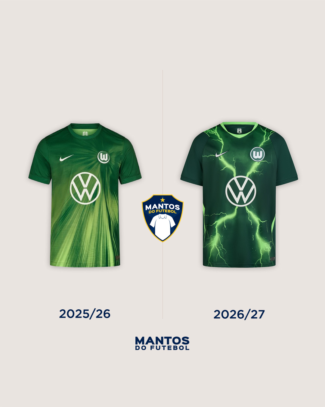 Camisas do Wolfsburg 2026-2027 Nike Antes x Depois