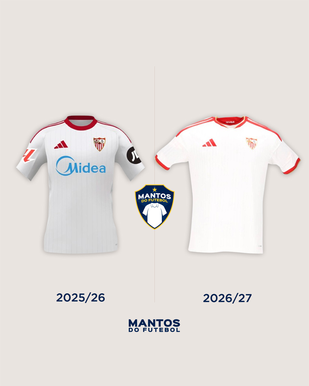 Camisa titular do Sevilla 2026-2027 adidas Antes x Depois