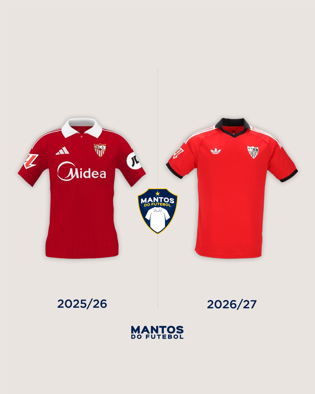 Camisa reserva do Sevilla 2026-2027 adidas Antes x Depois