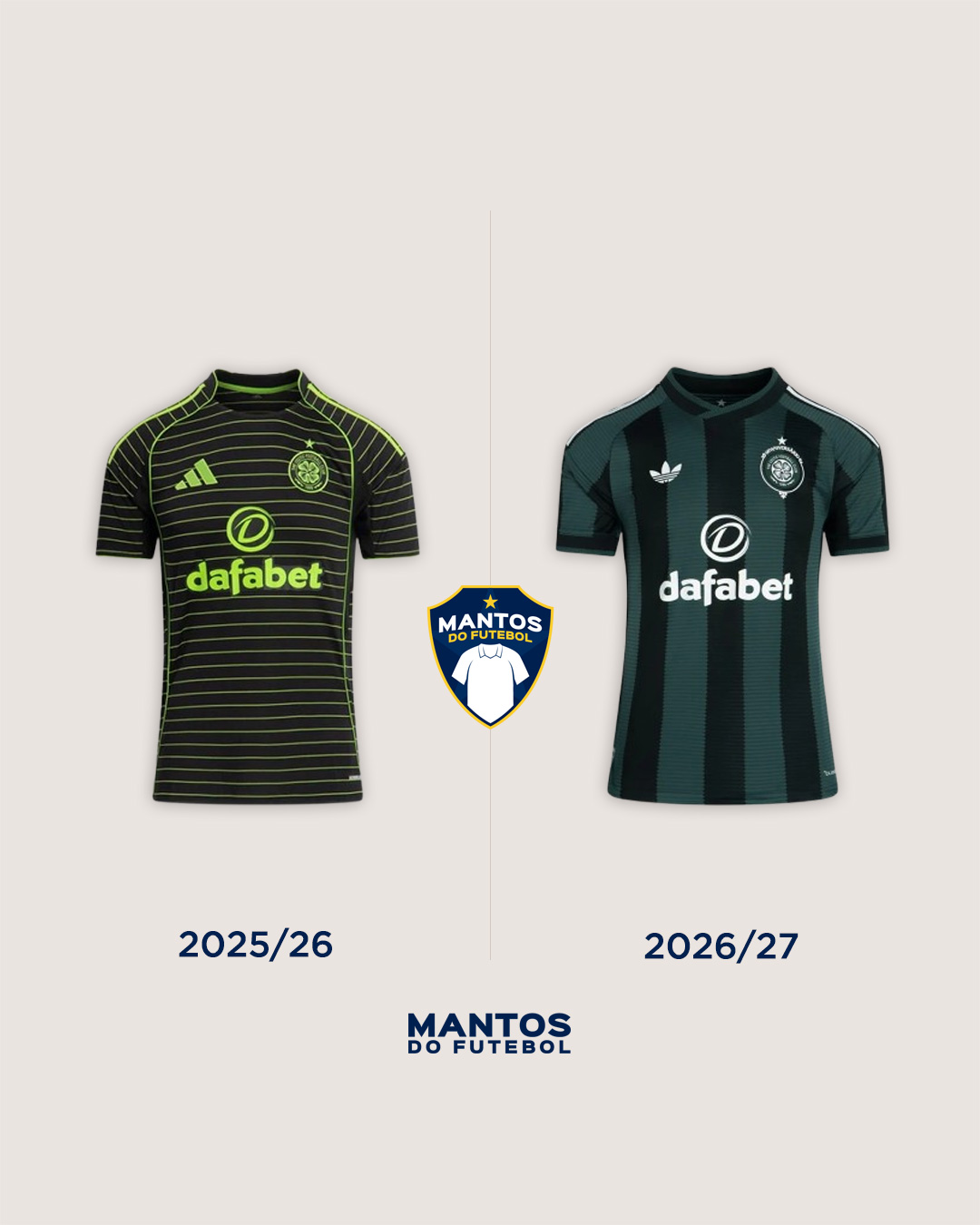 Camisa reserva do Celtic FC 2026-2027 adidas Antes x Depois