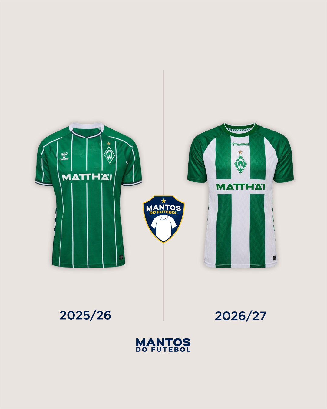 Camisa titular do Werder Bremen 2026-2027 Hummel - Antes x Depois