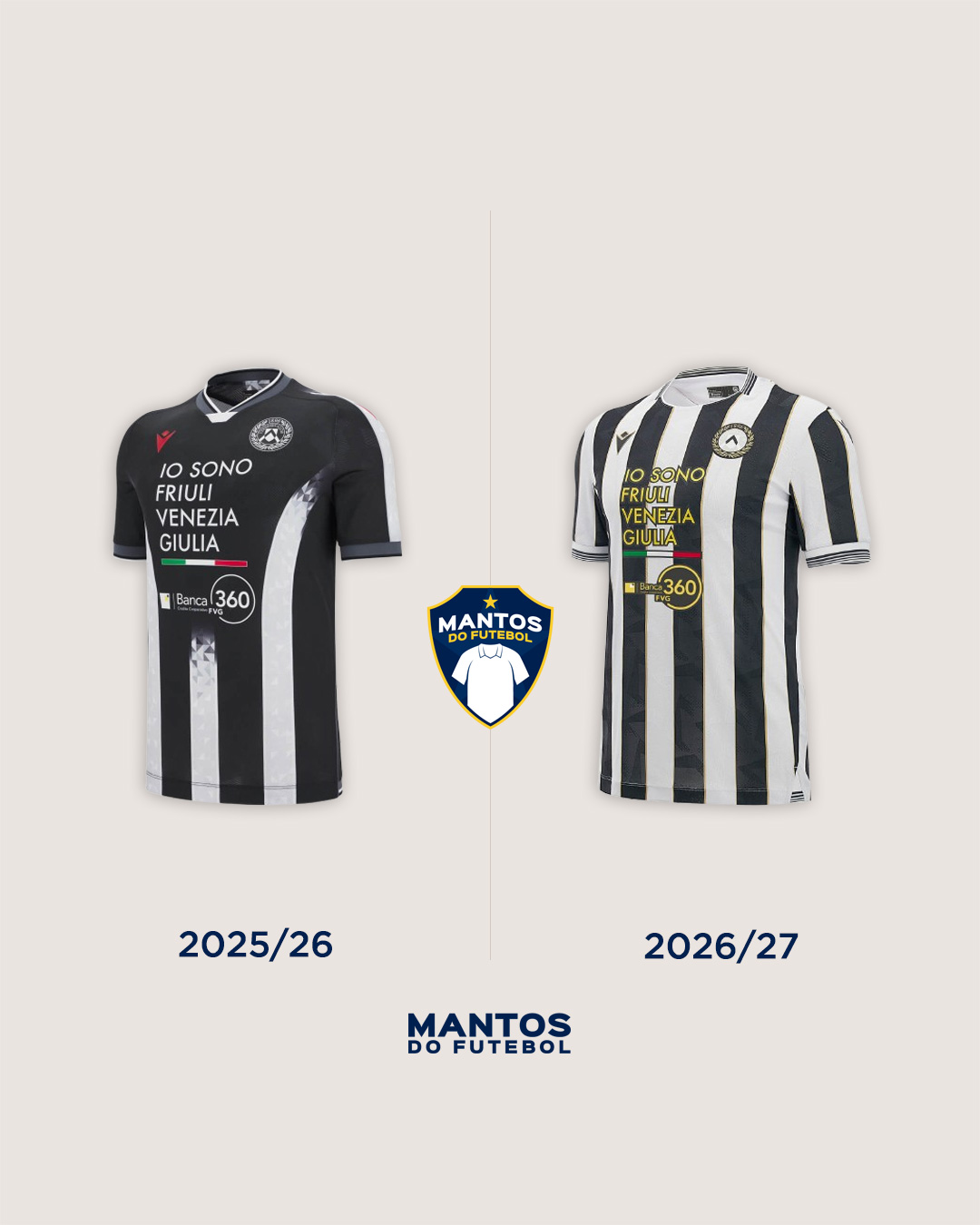 Camisa titular da Udinese 2026-2027 Macron Antes x Depois