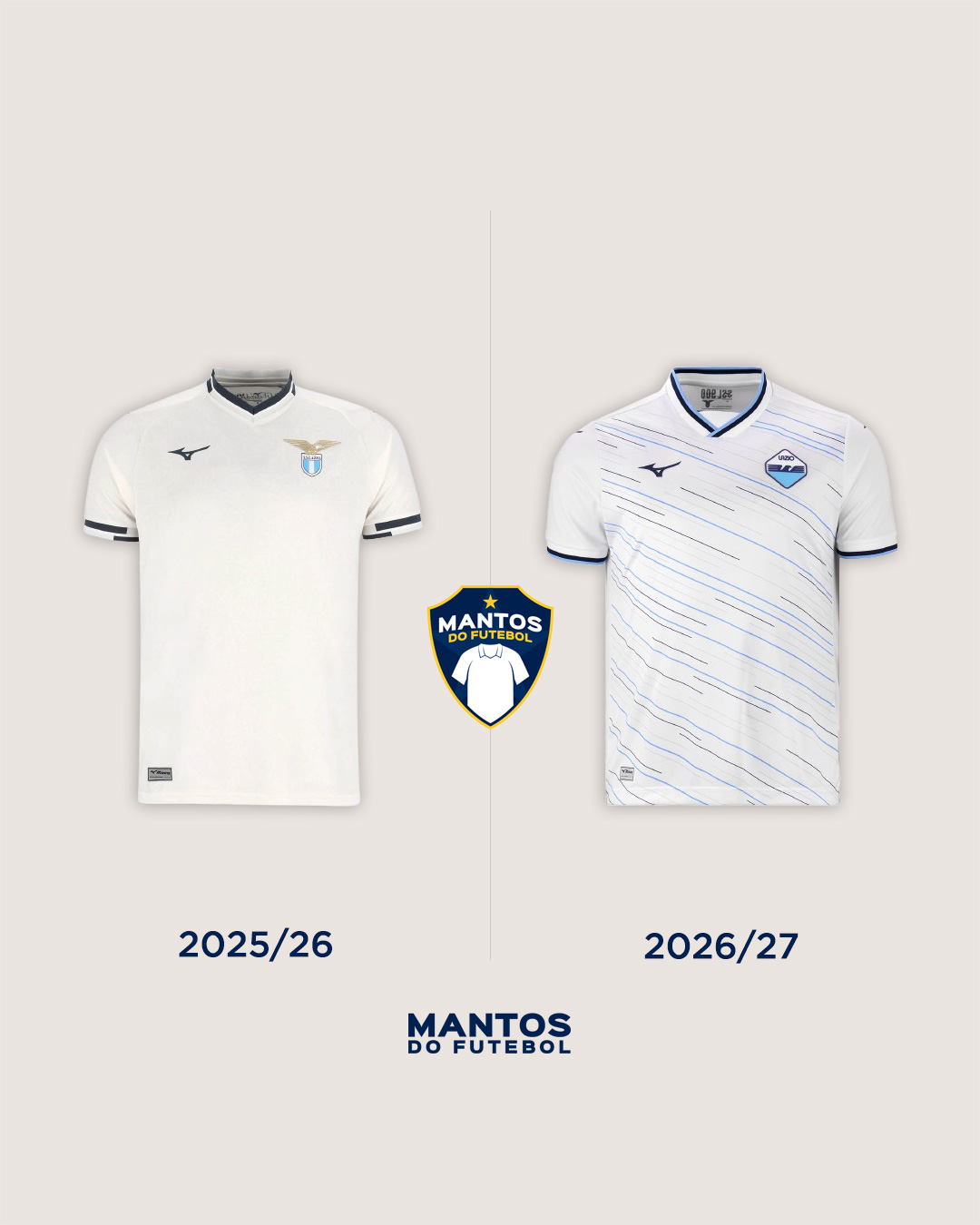 Camisa reserva da Lazio 2026-2027 Mizuno Antes x Depois