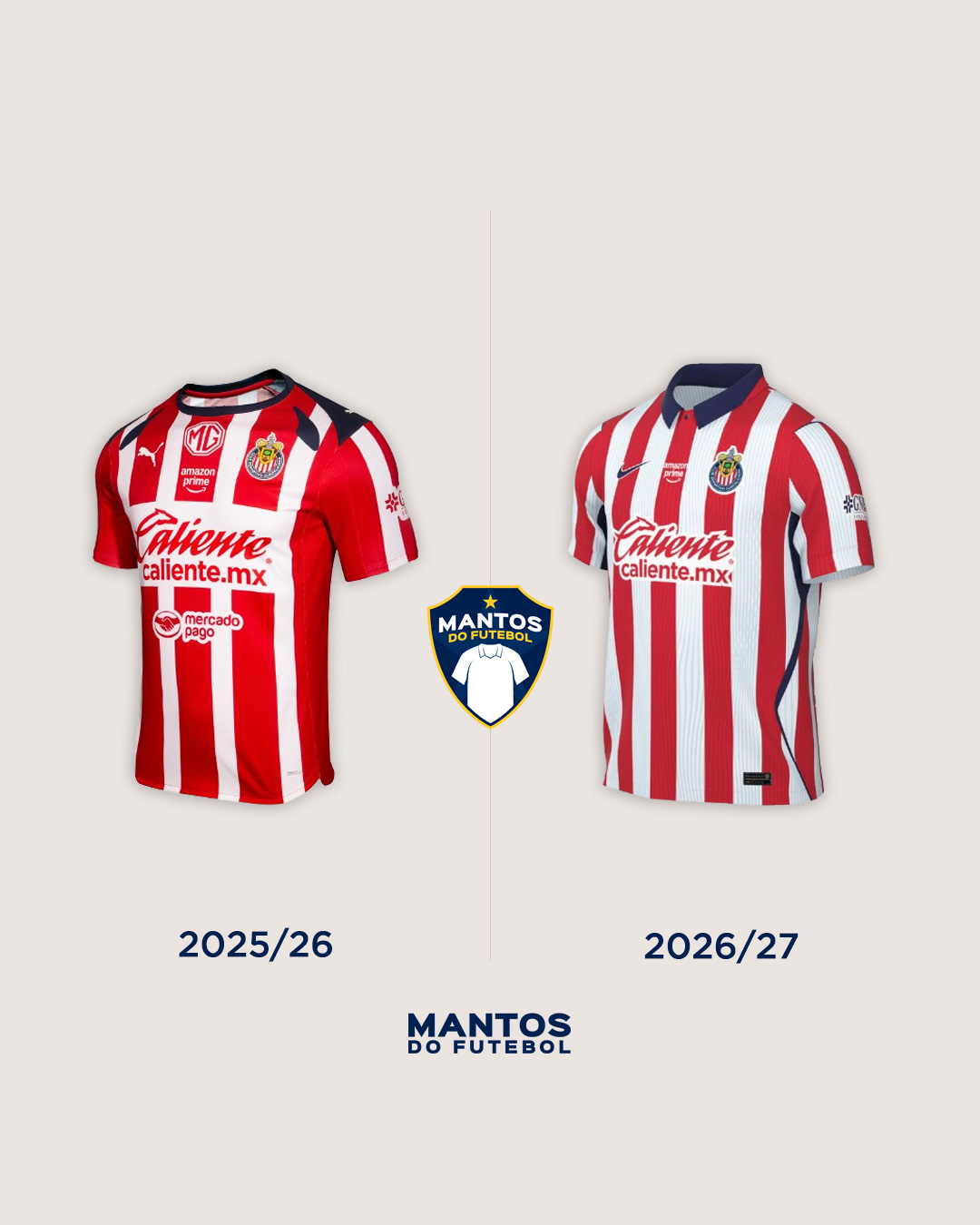 Camisa titular do Chivas 2026/27 Nike  Antes x Depois