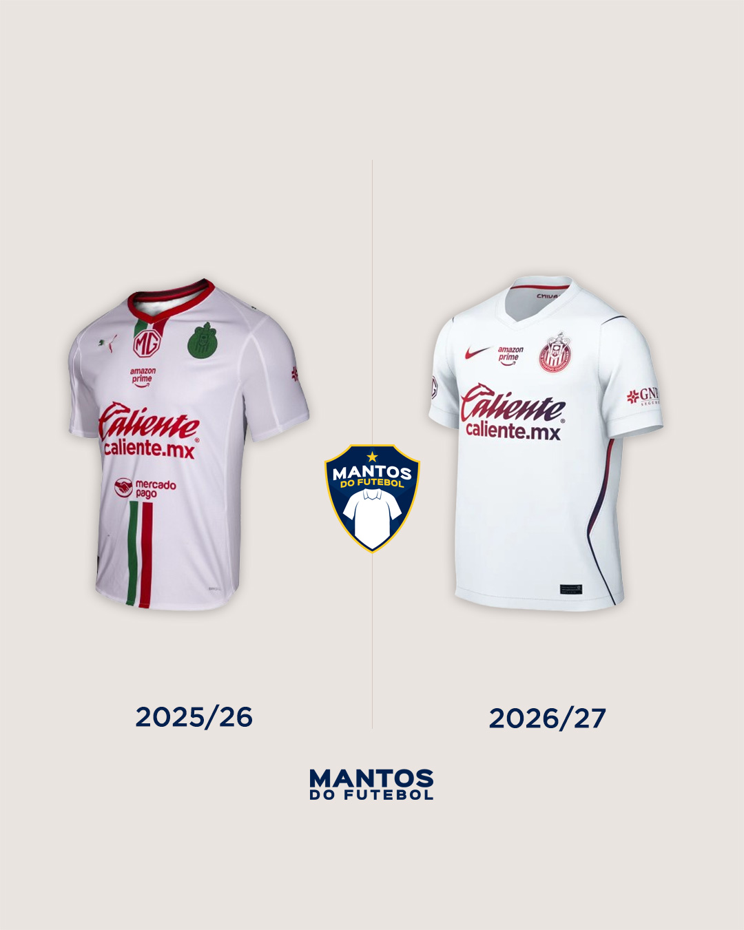 Camisa reserva do Chivas 2026/27 Nike  Antes x Depois